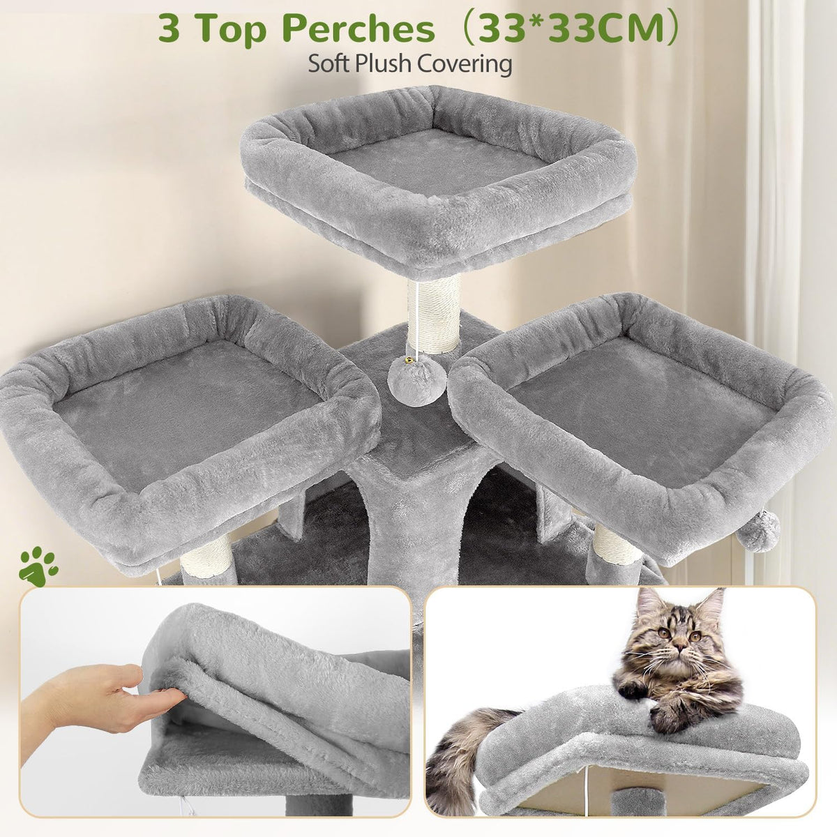 Globlazer Big XL Cat Tower for Indoor Multiple Cats, F68B, Light Grey