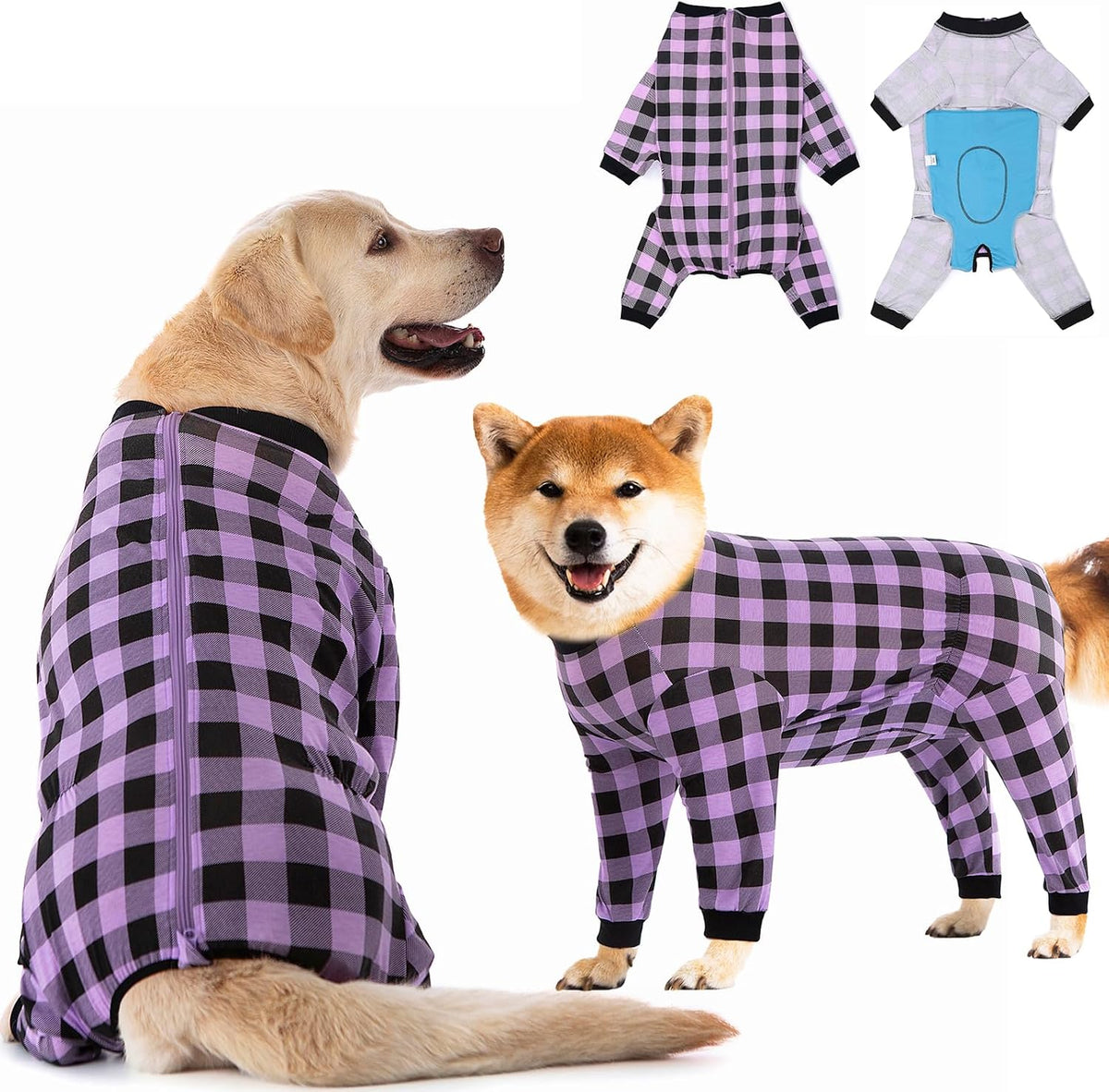 Dog Recovery Suit Full-Zipper After Post-Surgery Large Medium Dogs, Dog Bodysuit for Prevent Licking& Chewing Wounds Onesies Cone Alternative (Purple, 2X-Large)