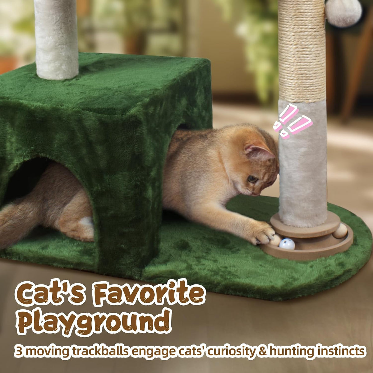 Fantasreen Cat Tree 38'' Tower with Large Hammock, Track Balls for Indoor Cats