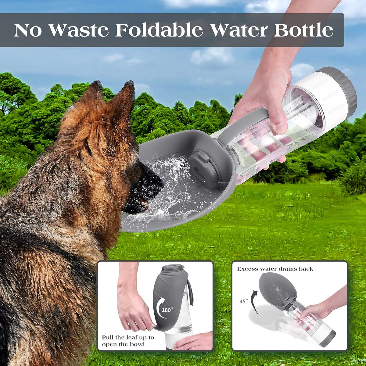 TIOVERY Dog Water Bottle Dispenser for Walking, Pet Water Feeder Container Portable with Drinking Cup Bowl Outdoor Hiking, Travel Large Grey