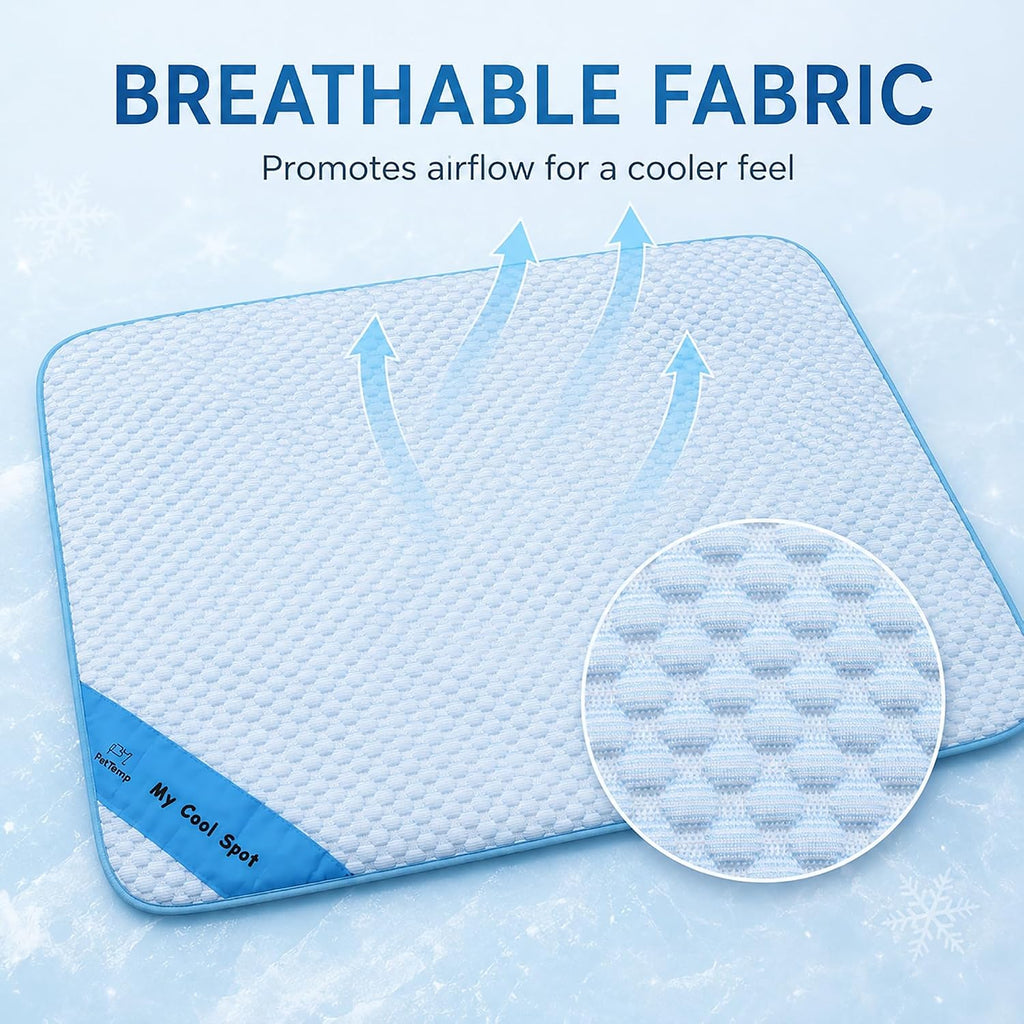 Pet Cooling Mat for Dogs & Cats – Ice-Silk Breathable Washable Foldable Cooling Blanket, Durable Portable Non-Slip Dog Bed for Crate, Kennel, Car & Outdoor Use, Blue 39.4 x 27.6in Large
