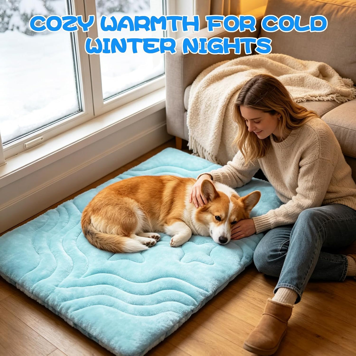 PAWCHIE Reversible Dog Bed Mat Dog Crate Pad,Washable Dog Sleeping Pad Mattress for Small to Large Dogs,Washable Pet Cooling&Warming Pad Blanket for Indoor Outdoor Floor,Car Seats,Sky Blue 36" x 23"