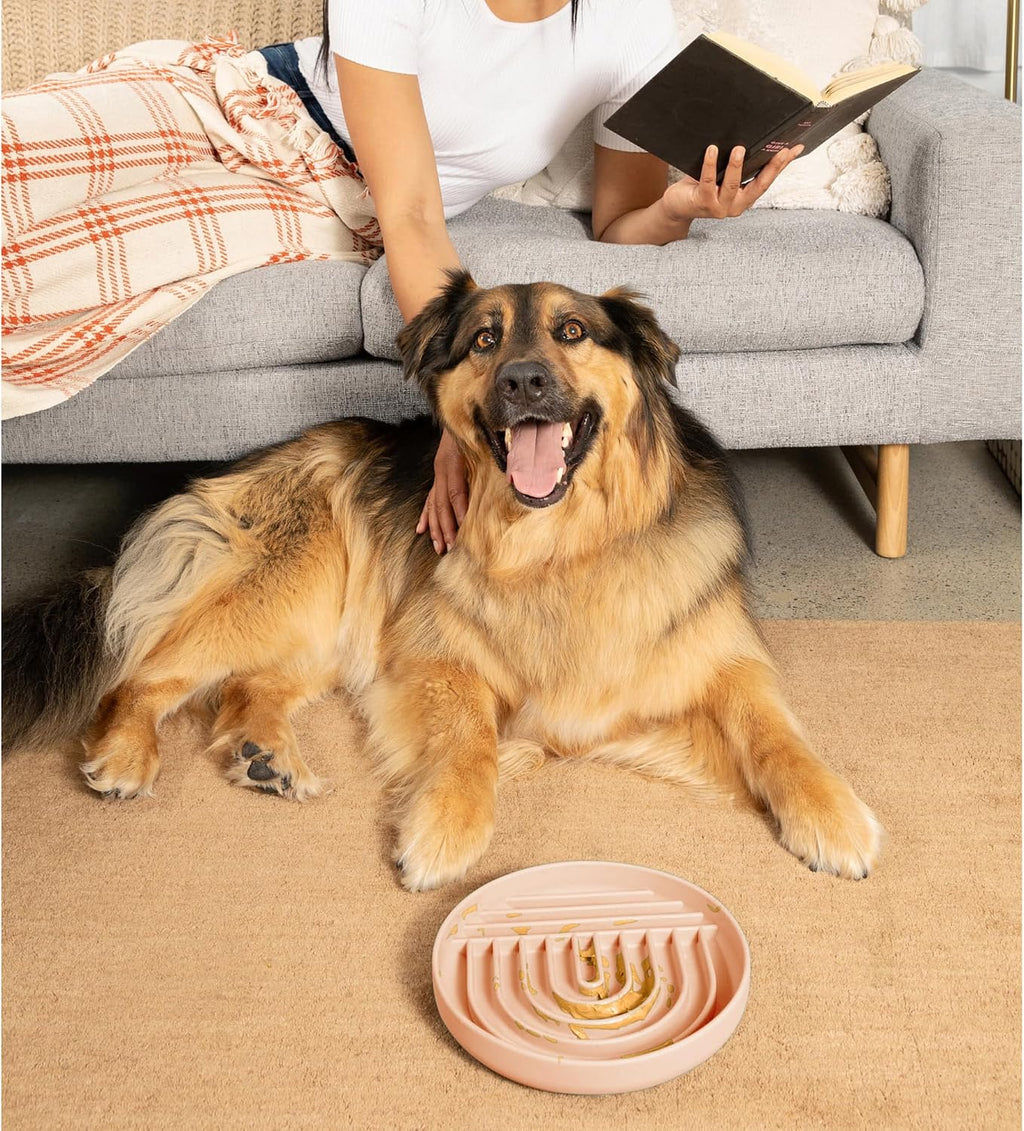 Slow Feeder Dog Bowl - Silicone Dog Bowl, Large, 9.5" x 1.5" - Blush