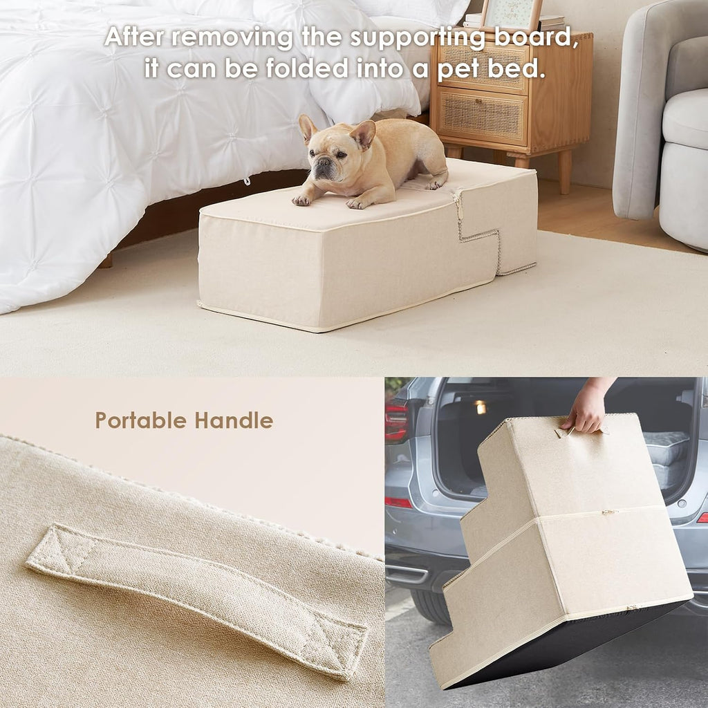 EHEYCIGA Dog Stairs for Bed 18" H, 4-Step Extra Wide Dog Steps, Beige
