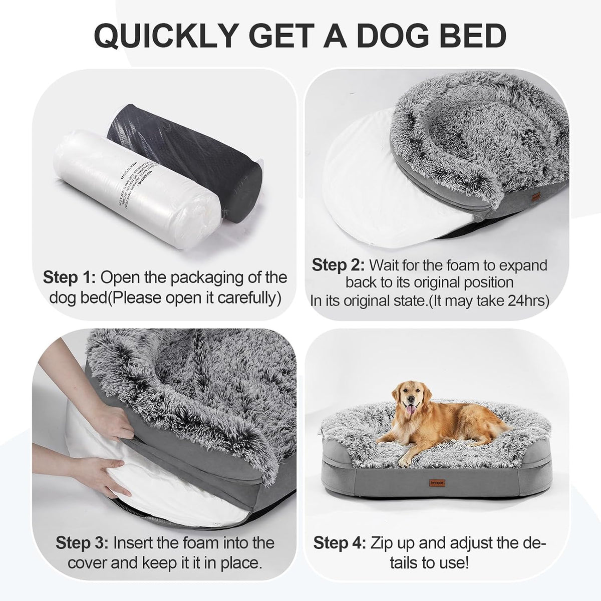 iweepet Fluffy Orthopedic Dog Beds for Jumbo & Giant Dogs,53'' Grey