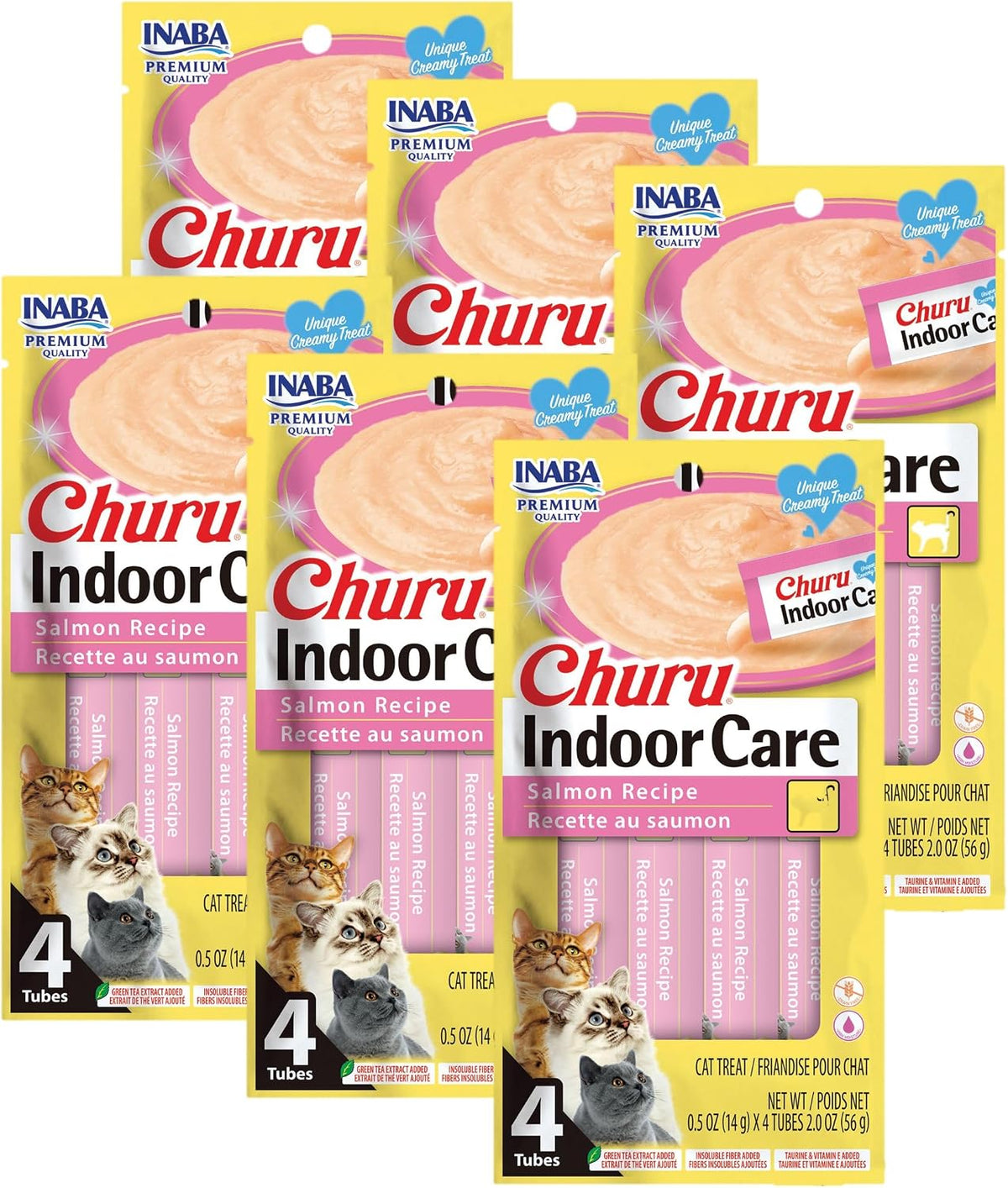 INABA Churu Indoor Care Cat Treats Lickable Tubes, Salmon, 24ct