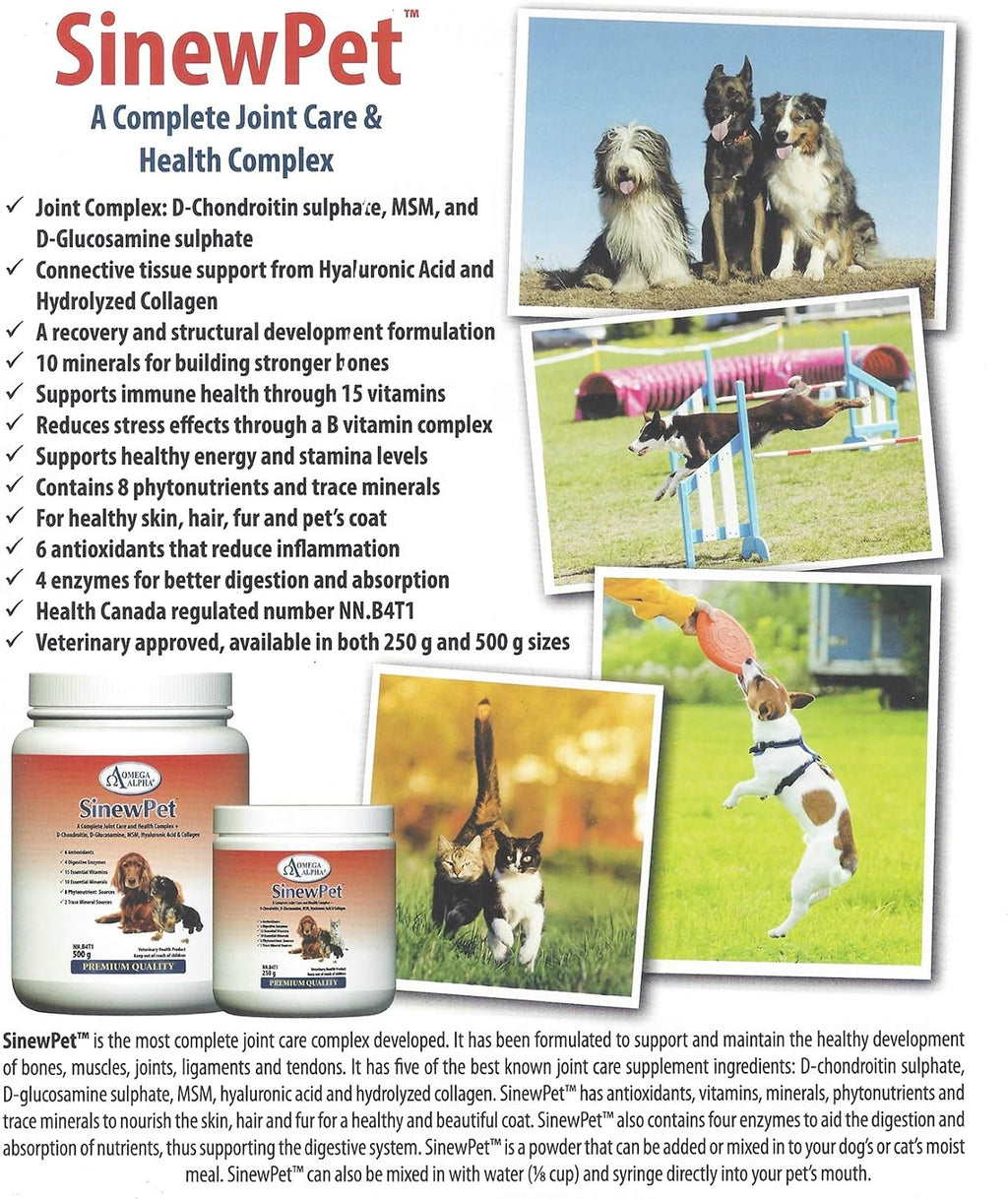 Omega Alpha Pets - Performance & Mobility-A Complete Joint Care and Health Complex + D-Chondroitin, D-Glucosamine, MSM, Hyaluronic Acid & Collagen- SinewPet-500g (One Bottles)