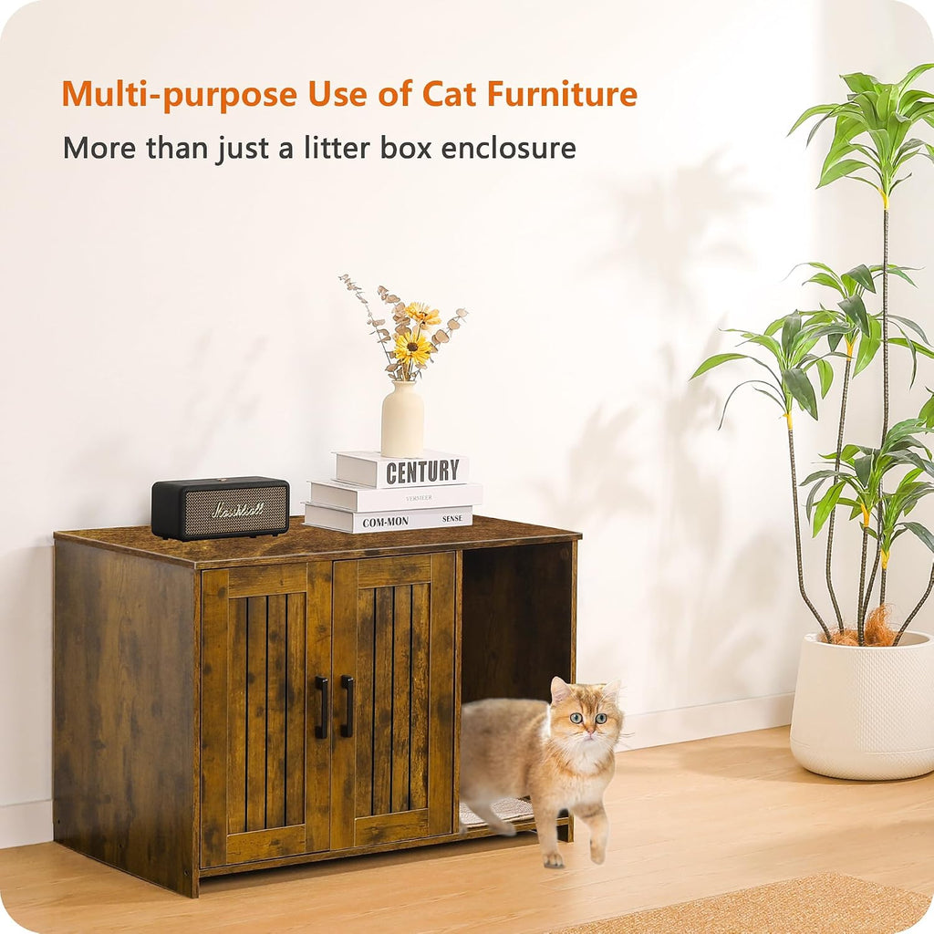Dwanton Cat Litter Box Enclosure, with Scratching Mat, 27.6" x 18.2"x 19.6"