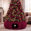 Christmas Tree Cat Tunnel 36 in Donut Bed, Burgundy, Velvet, Fluffy