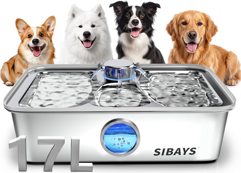 SIBAYS 17L Dog Water Fountain, Stainless Steel Pet Water Fountain FS83