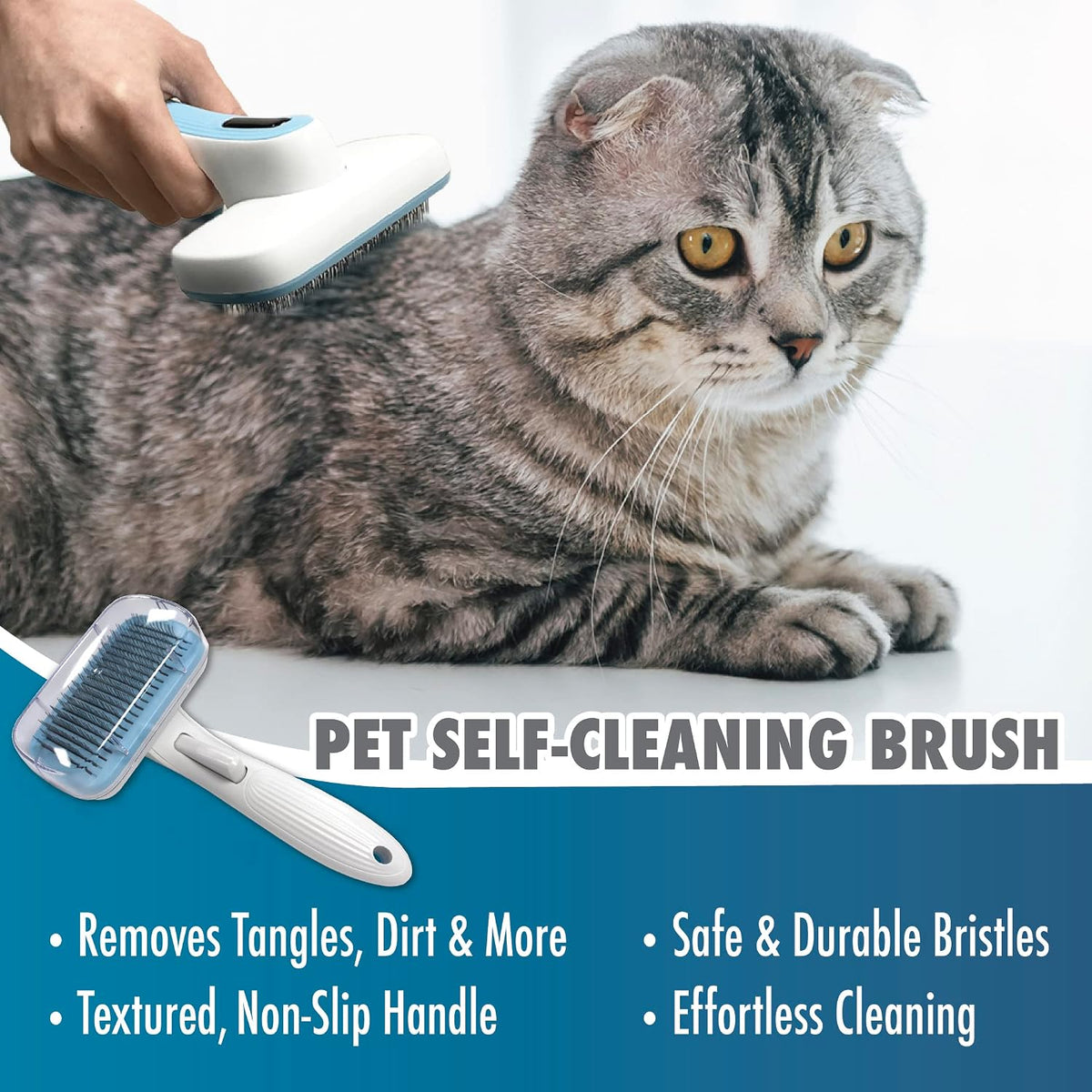 Pet Slicker Brush – Self Cleaning Brush for Dogs & Cats | Retractable Bristles for All Hair Types – Massaging Pins Remove Tangles & Mats Painlessly – Durable Grooming Tool for Pets 