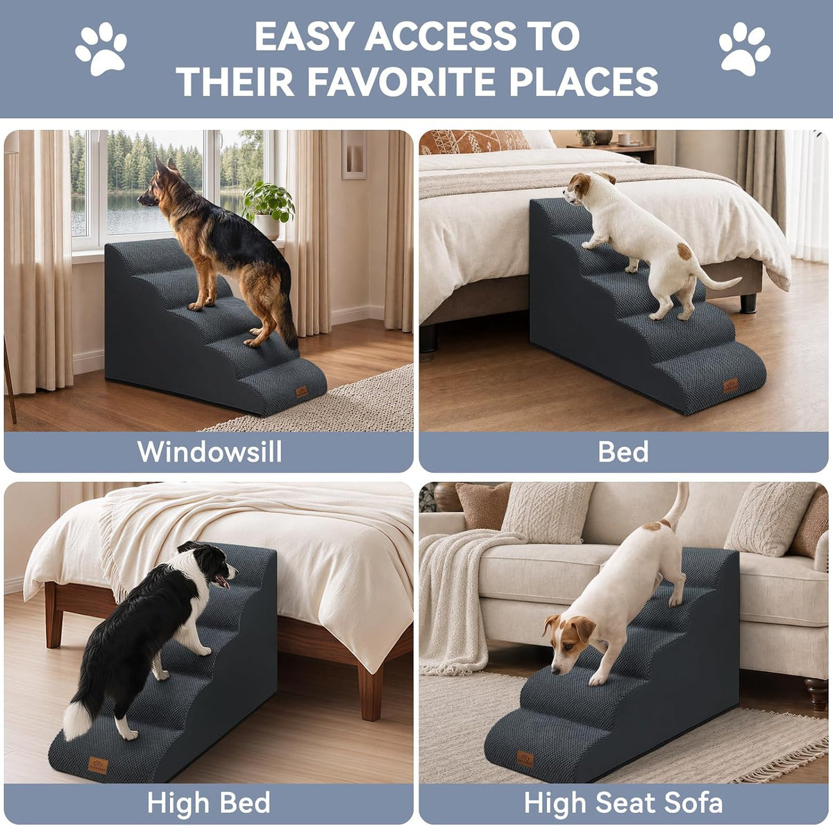 Zerbuger Dog Ramp and Stair for Bed 16" H-22 H,3-Step Cat Stair for Sofa