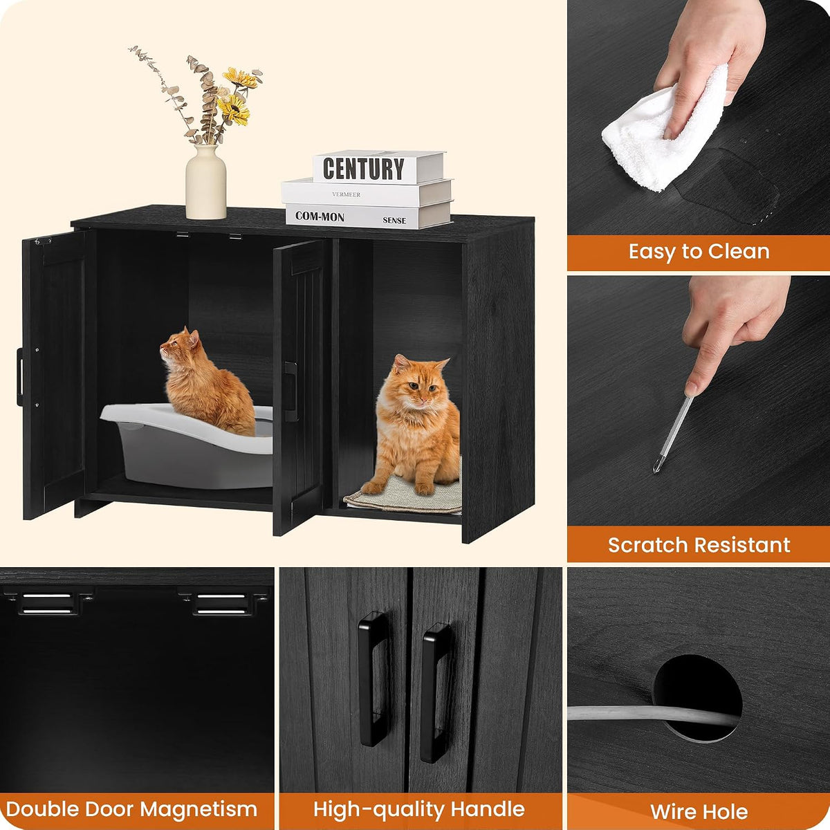 Dwanton Cat Litter Box Enclosure, with Scratching Mat, 27.6" x 18.2"x 19.6"