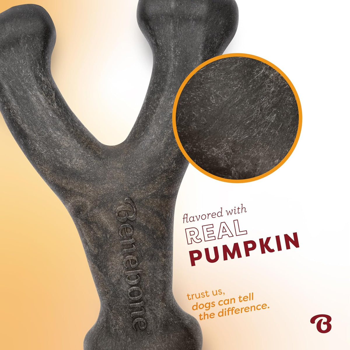 Benebone Wishbone Chew Toy for Aggressive Chewers, Pumpkin Spice, Large