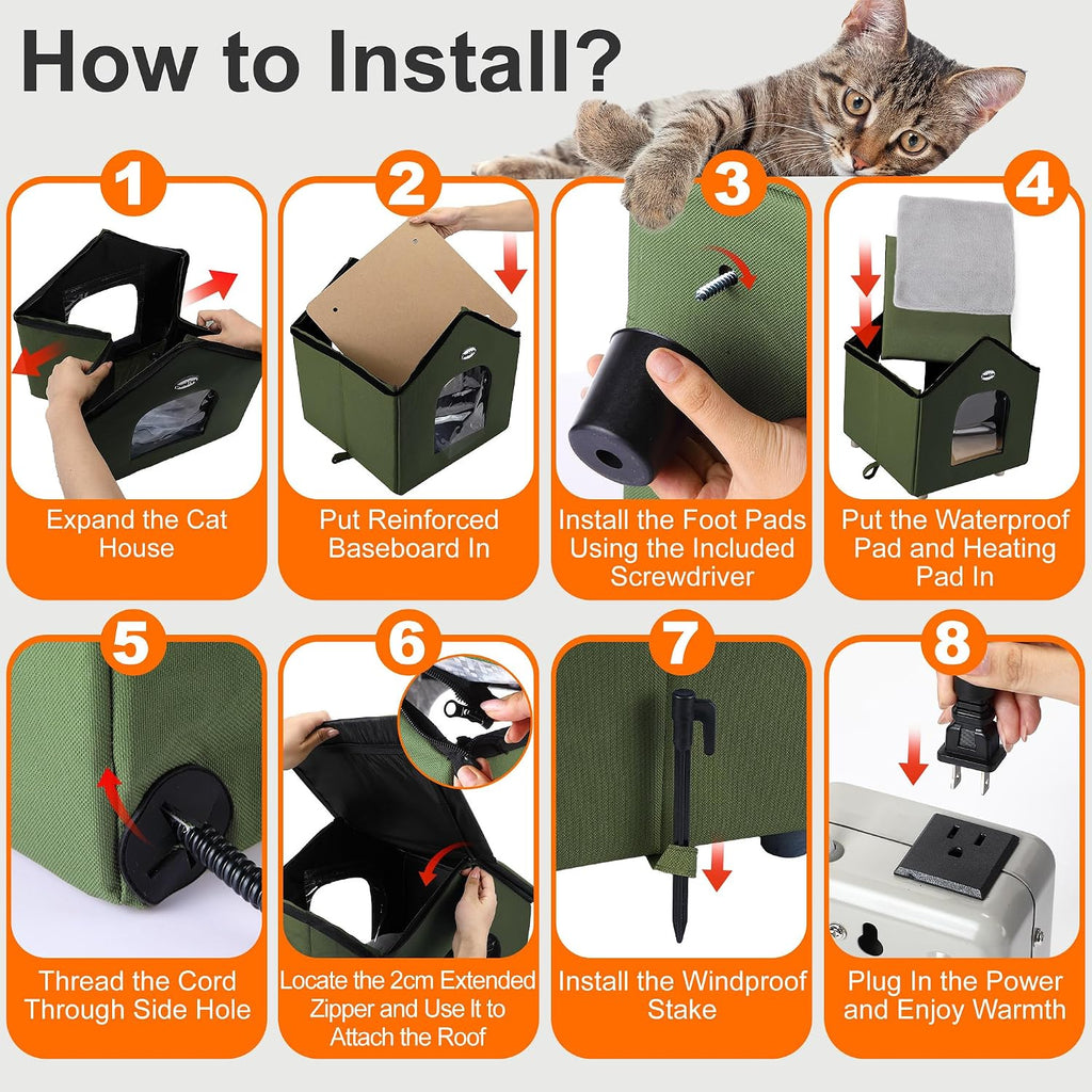 Dreyoo 2 Pack Heated Cat House Weatherproof, Green