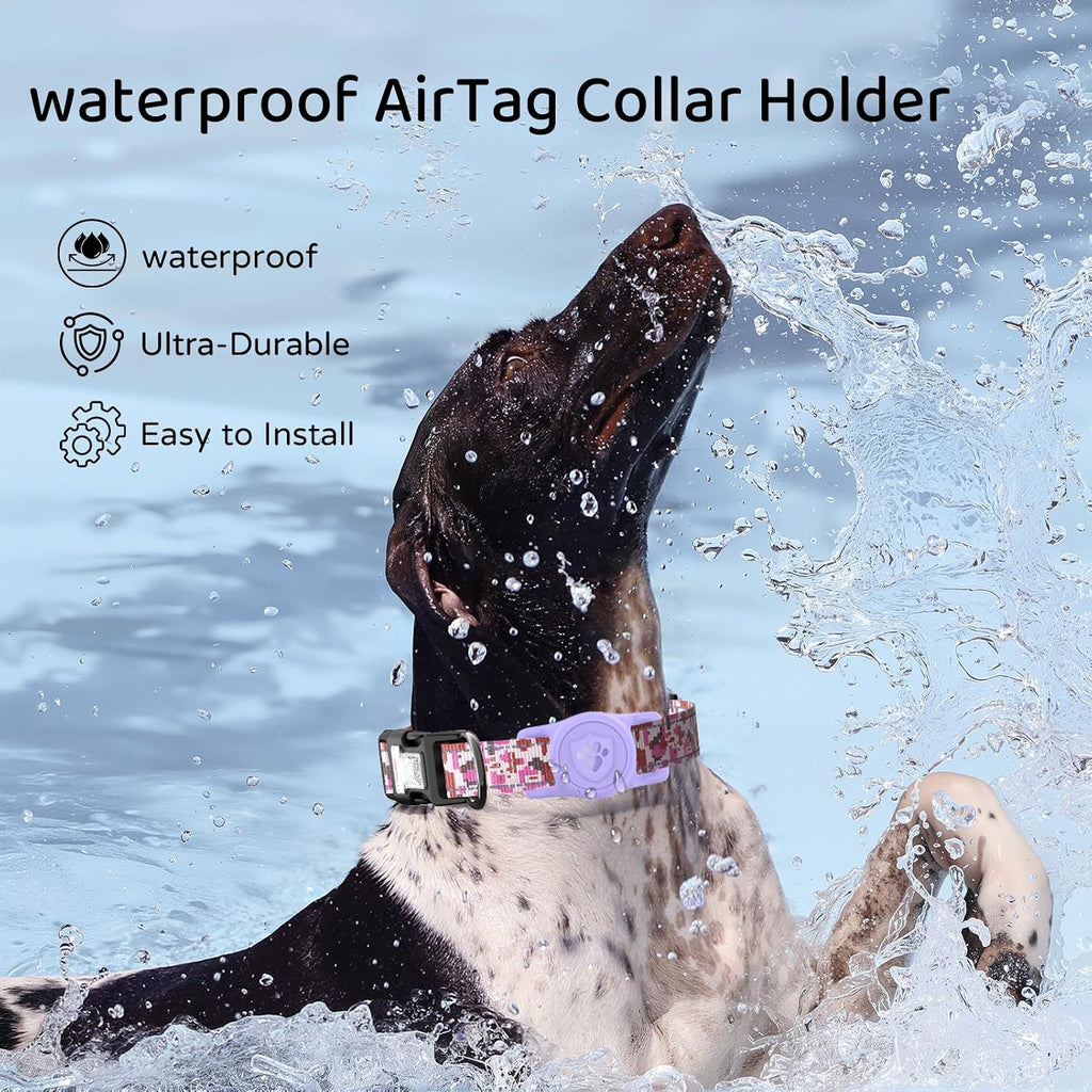 IP68 Waterproof AirTag Holder for Dog Collar, Silicone, Purple