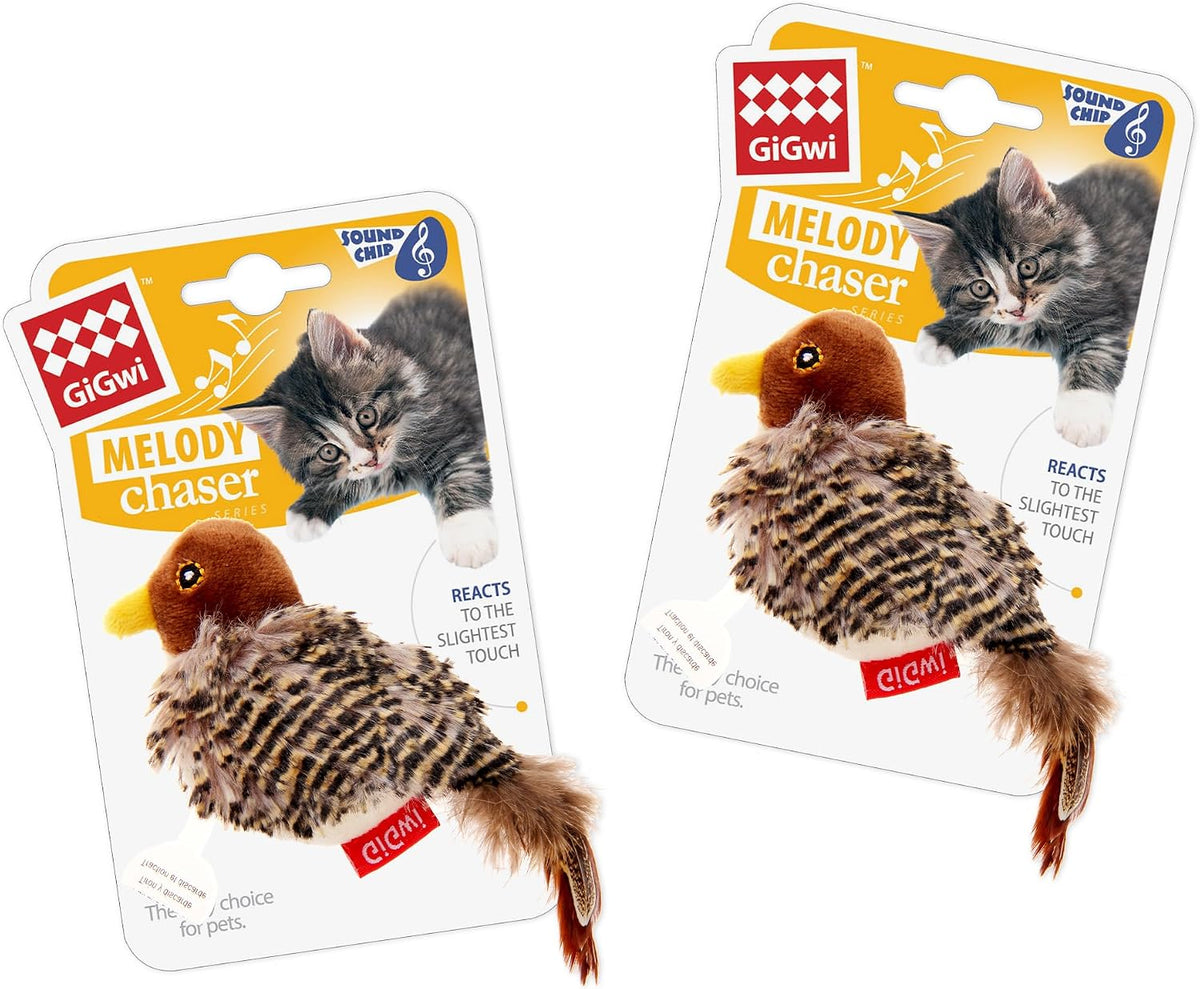 Gigwi Chirping Bird Cat Toys 2 Pack, Automatic Squeaky Toy for Cats