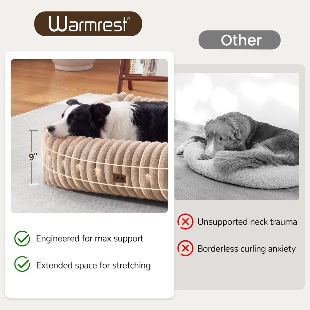 Dog Beds Large Sized Dog,Rectangle Orthopedic Pet Bed for Large Dog, Comfort Fluffy Memory Foam Dog Beds with Anti-Slip Bottom,Camel (35x25x9 inches)