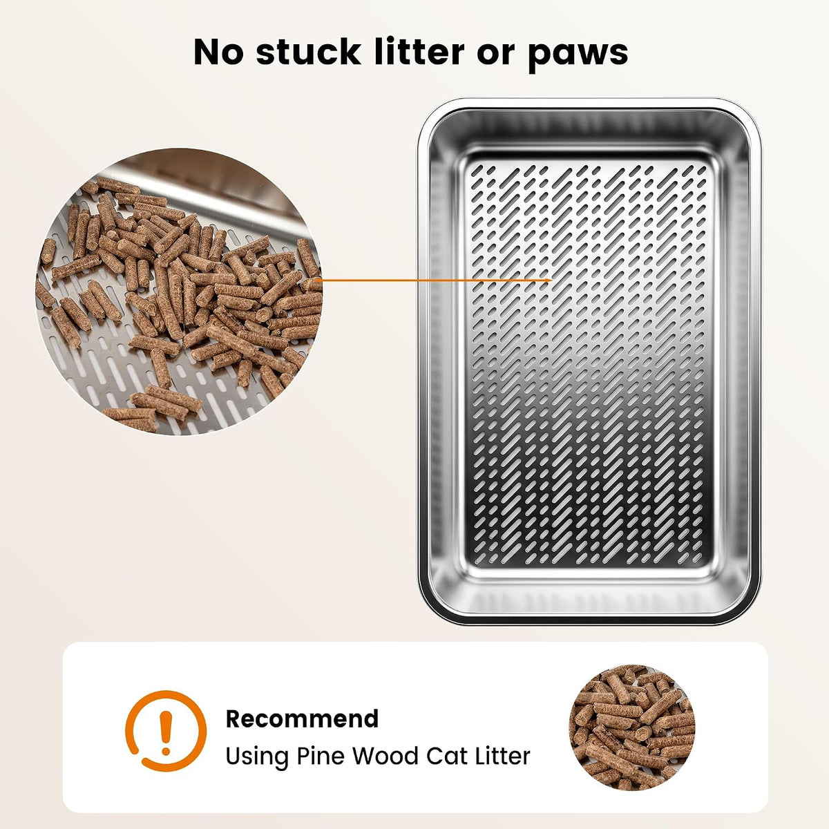 Stainless Steel Sifting Litter Box for Pine Pellets, Sifting Cat Litter Box with Sifter, High Side for Small Cats, Anti-Leakage, Odor Control, Includes Scooper, 22.4" x 14.6" x 11"