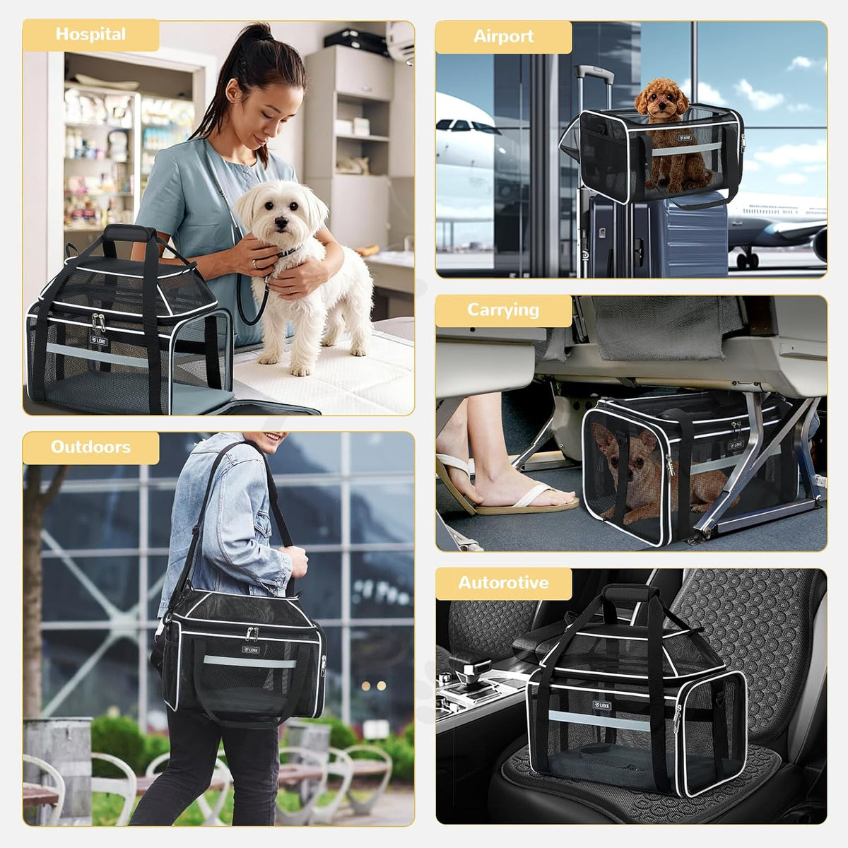 Lekereise Top-Expandable Pet Carrier Full Mesh 17x11x9.5 Inch Airline Approved Soft Sided Underseat Travel Carriers for Small Cats and Dogs with Locking Safety Zippers