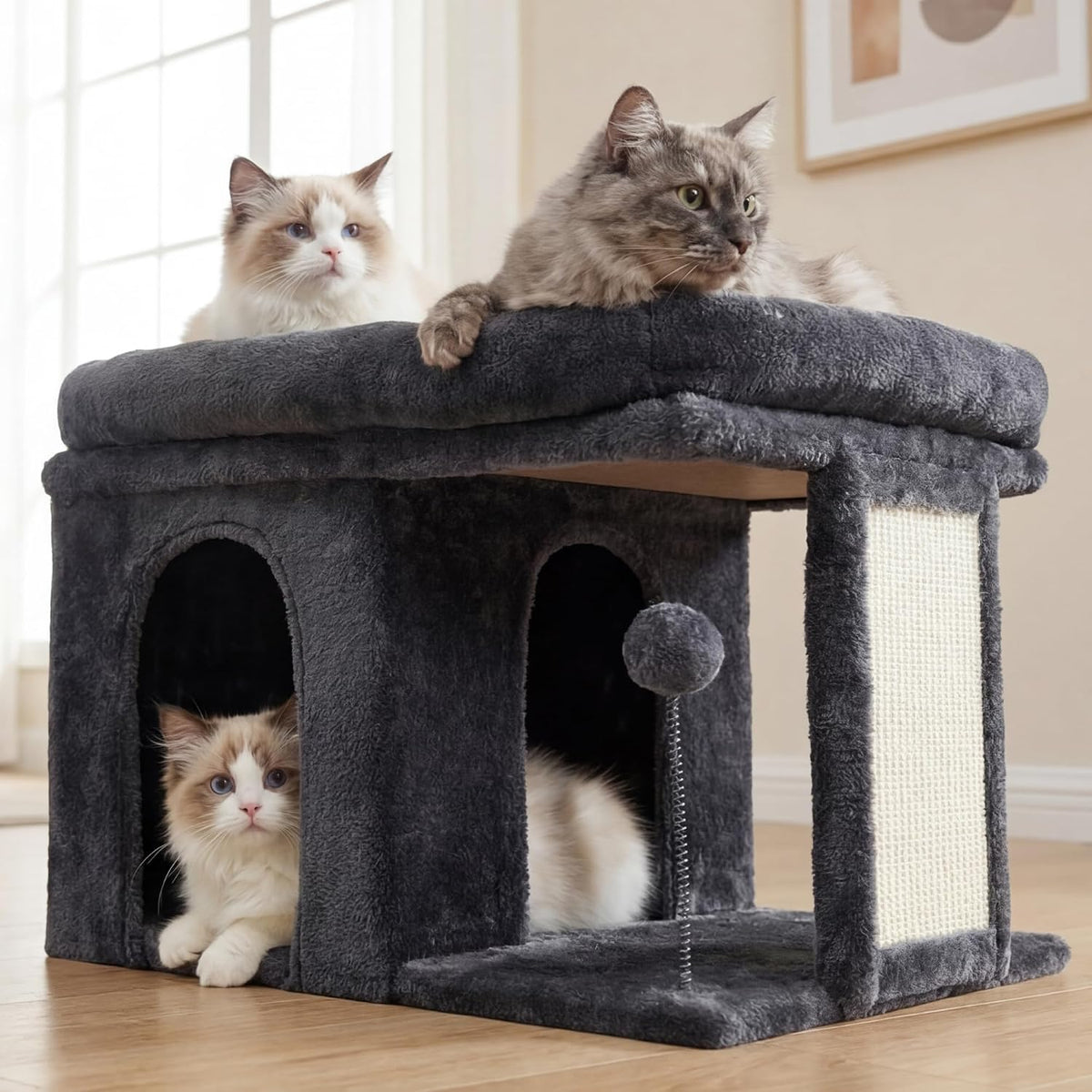 Heybly Cat Tree, 14" Cat Tower with Large Cat Bed & Condo HCT203SG