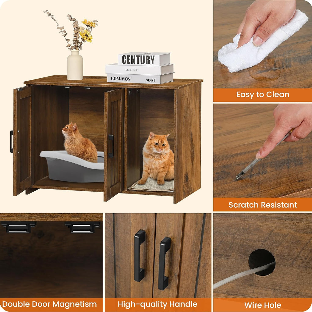 Dwanton Cat Litter Box Enclosure, with Scratching Mat, 31.5" x 19.7"x 21.7"