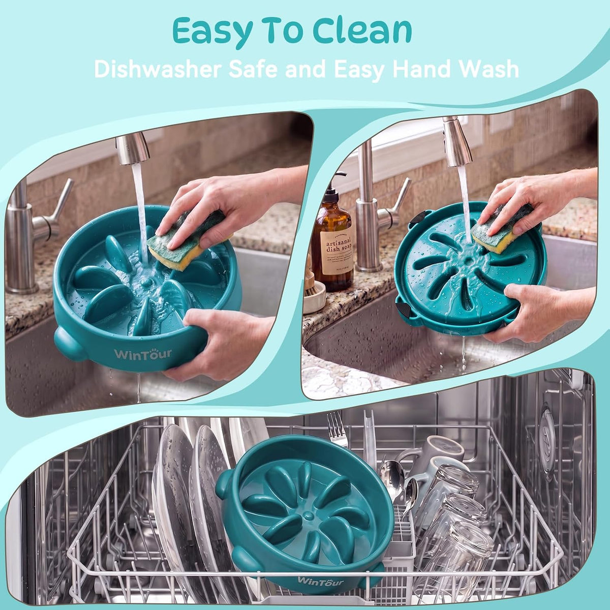 WinTour Slow Feeder Dog Bowls for Small Medium Pets, Round PP Dish, 1 Pack