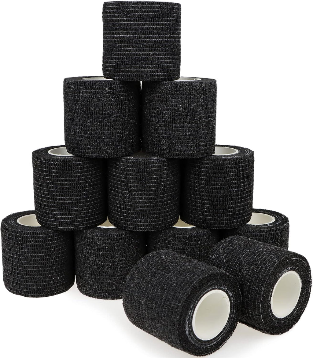 Self Adhesive Bandage Wrap Animal Cohesive Bandage Self Adherent Wrap First Aid Tape for Dogs Cats Horses Birds & Wrist Healing Ankle Sprain (2 Inch Black 12 Rolls)