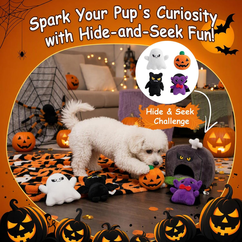 Hollypet Squeaky Hide and Seek Dog Toys for Small and Medium Dogs, Grave | Interactive Plush Stuffed Dog Squeak Toys for Small Medium Sized Dogs and Non-Aggressive Chewers, Puppy Teeth Clean Chew Toys