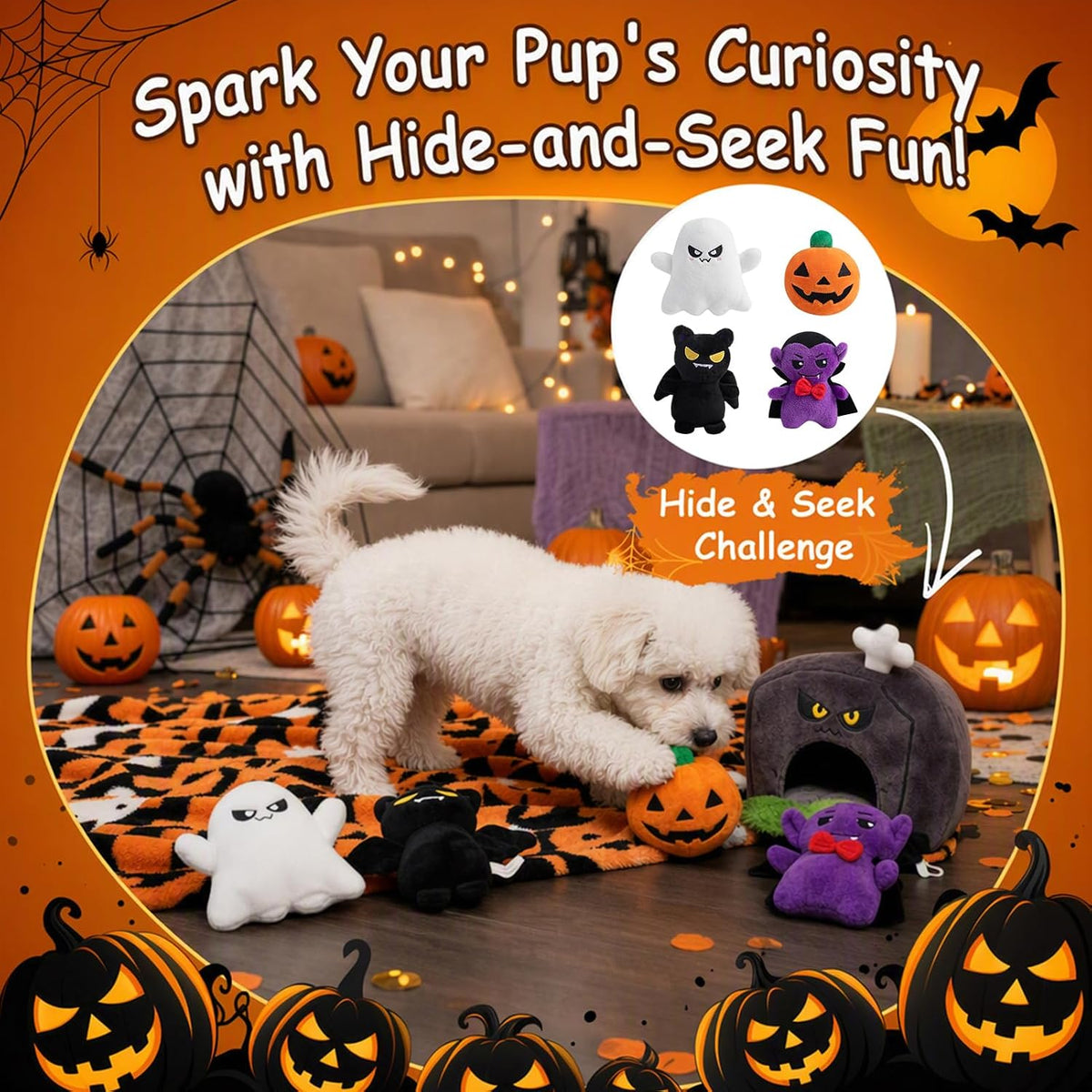 Hollypet Squeaky Hide and Seek Dog Toys for Small and Medium Dogs, Grave | Interactive Plush Stuffed Dog Squeak Toys for Small Medium Sized Dogs and Non-Aggressive Chewers, Puppy Teeth Clean Chew Toys