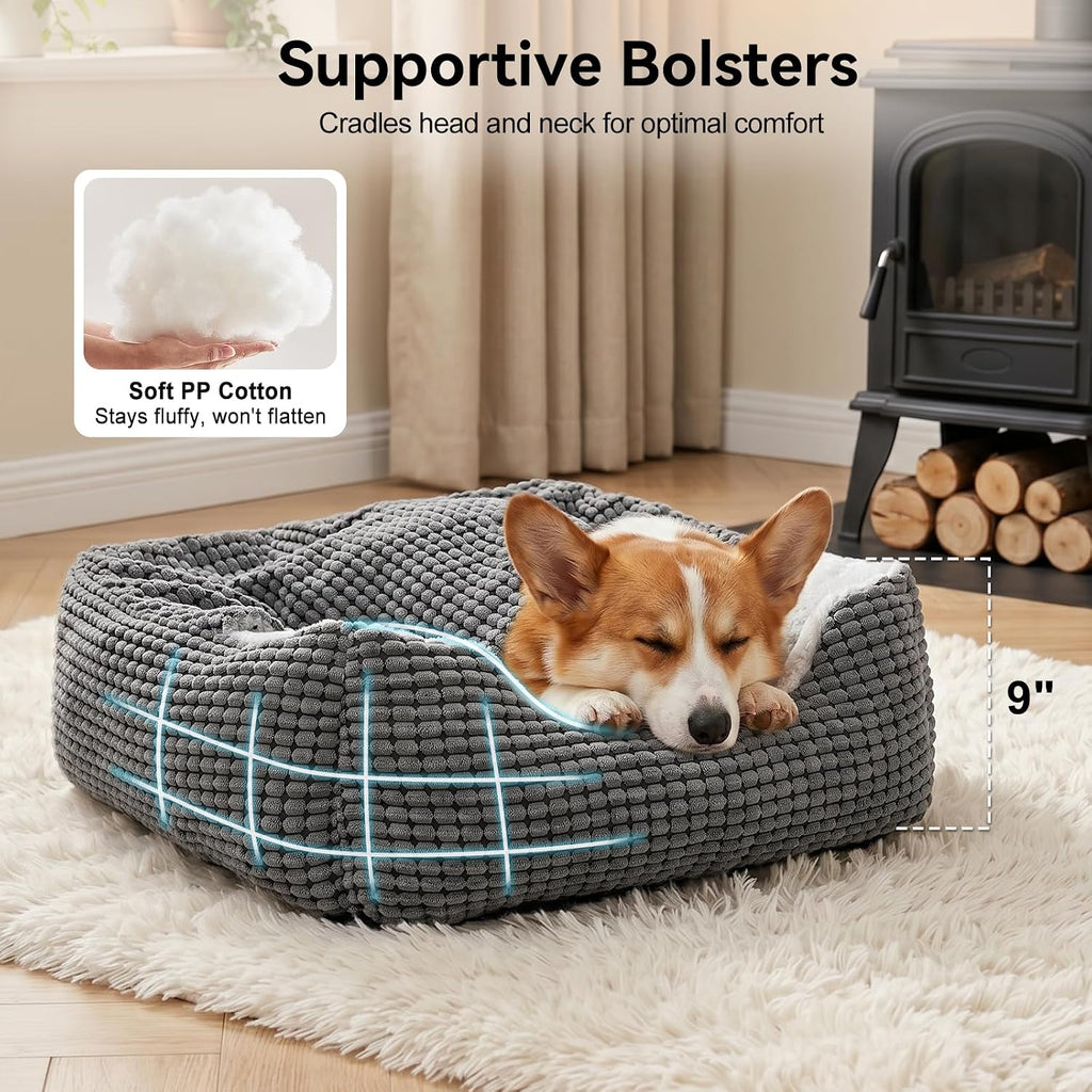 GASUR Dog Beds for Large Medium Small Dogs, Rectangle Cave Hooded Blanket Puppy Bed, Luxury Anti-Anxiety Orthopedic Cat Beds for Indoor Cats, Warmth and Machine Washable (30 inches, Grey)
