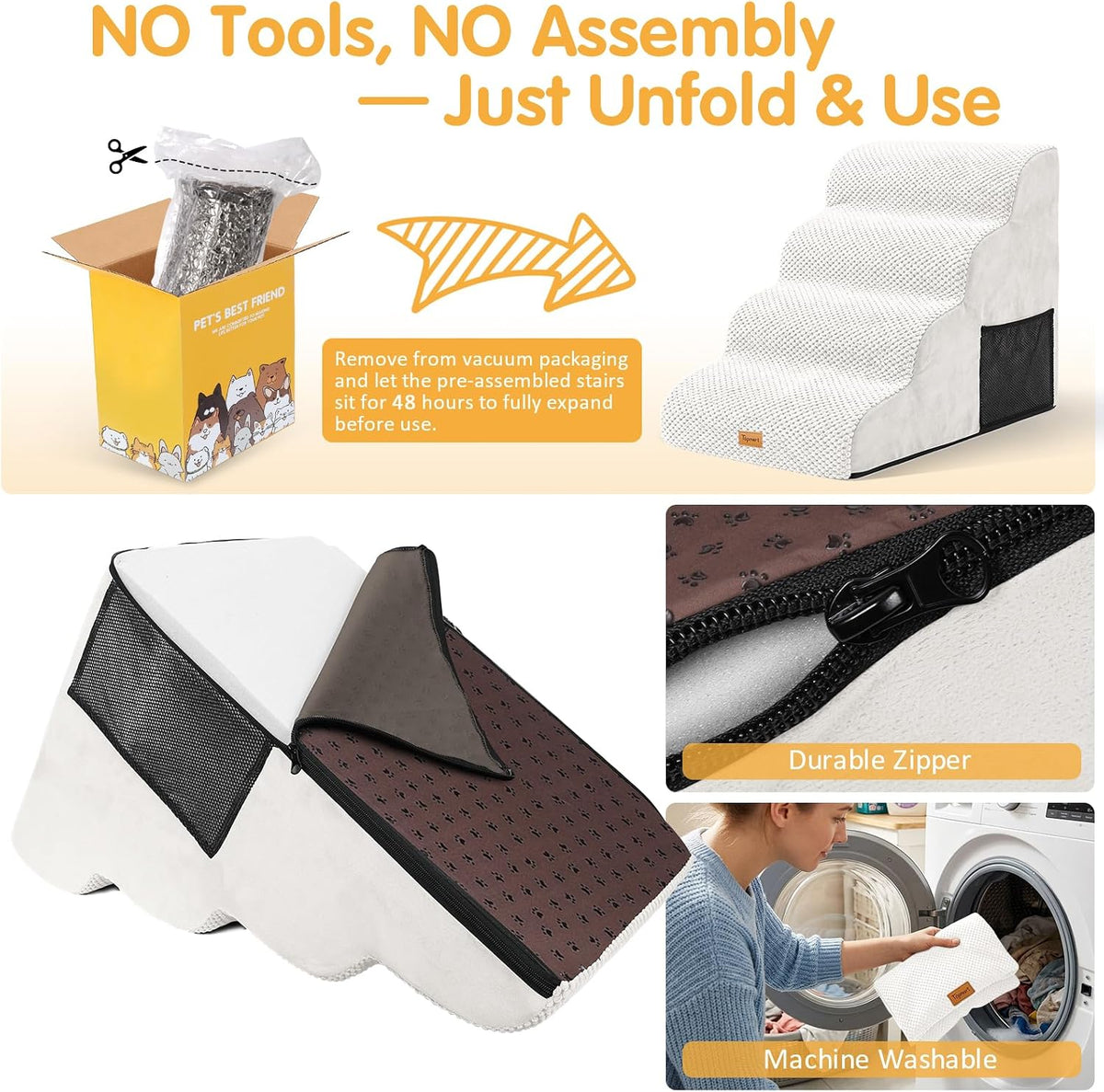 Topmart High Density Foam Dog Steps 4 Tiers,Extra Wide Deep Pet Steps