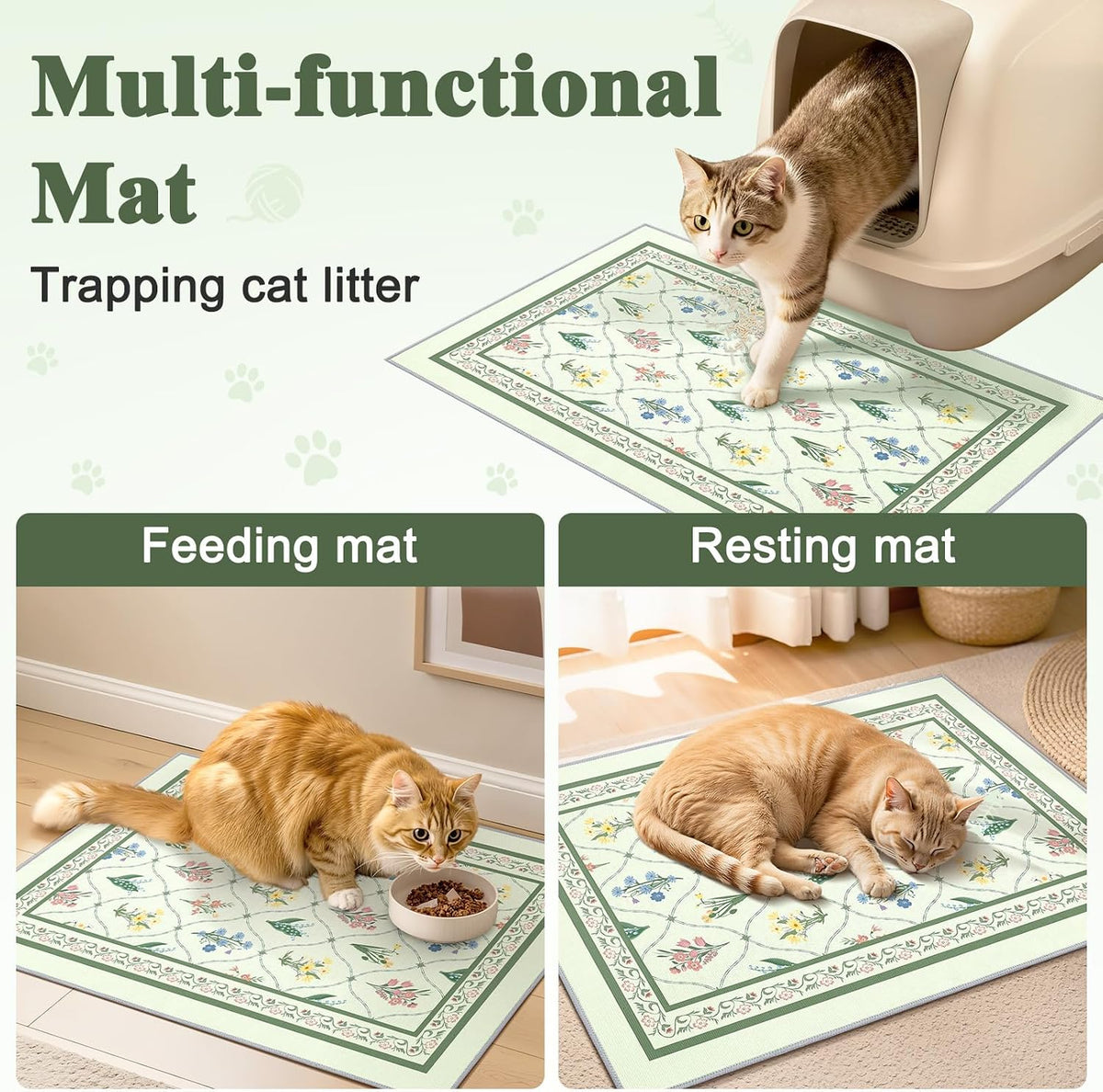 Bienbee Cat Litter Mat, 2 Pack 33" x 22" Machine Washable for Litter Boxes | Cat Litter Rug with Waterproof Backing, Non-Slip Grip and Soft On Kitty Paws to Catch Litter and Protect Floor