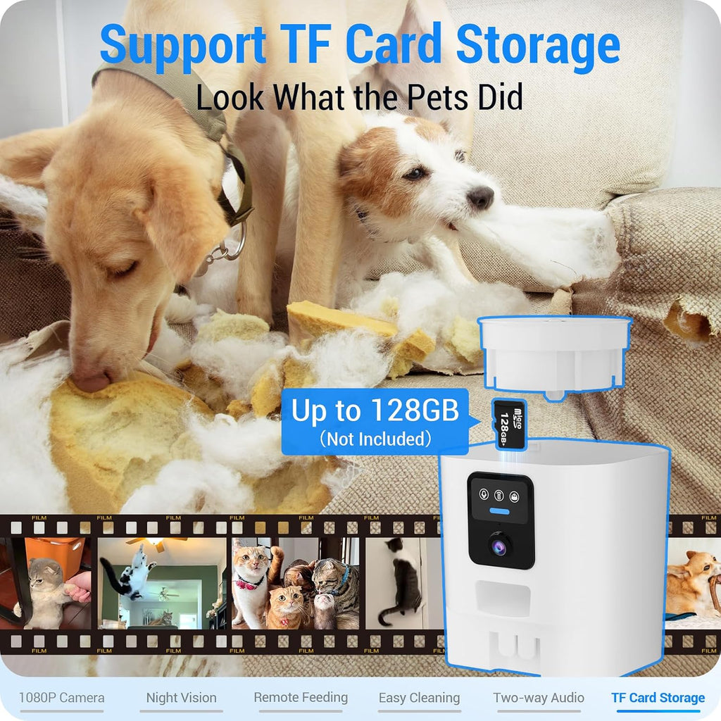 Frienhund Automatic Cat Feeder with Camera: 5G WiFi Automatic Dog Feeder with Night Vision, 7L Auto Cat Food Dispenser with 1080P Camera for Multiple Pet, Detachable for Easy Clean -29 Cup (ACF100W-B)