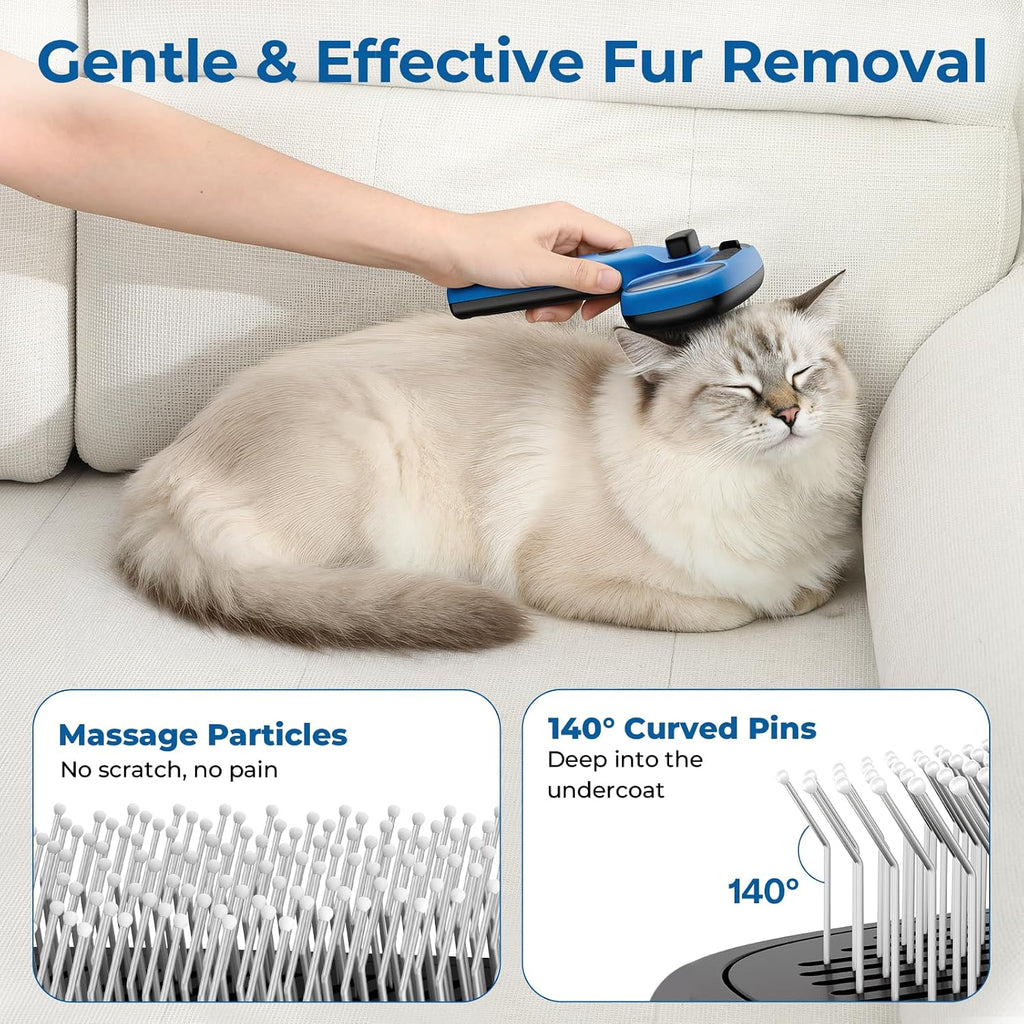 Pecute Self-Cleaning Steam Dog Cat Brush for Heavy Shedding/Long Coats Blue