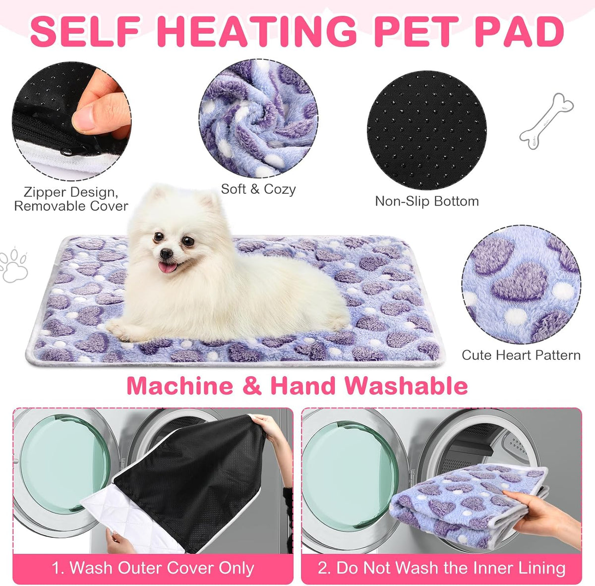 4 Pack Self Heating Cat Pad Self Warming Dog Mat, Heart, 20 x 28 Inch