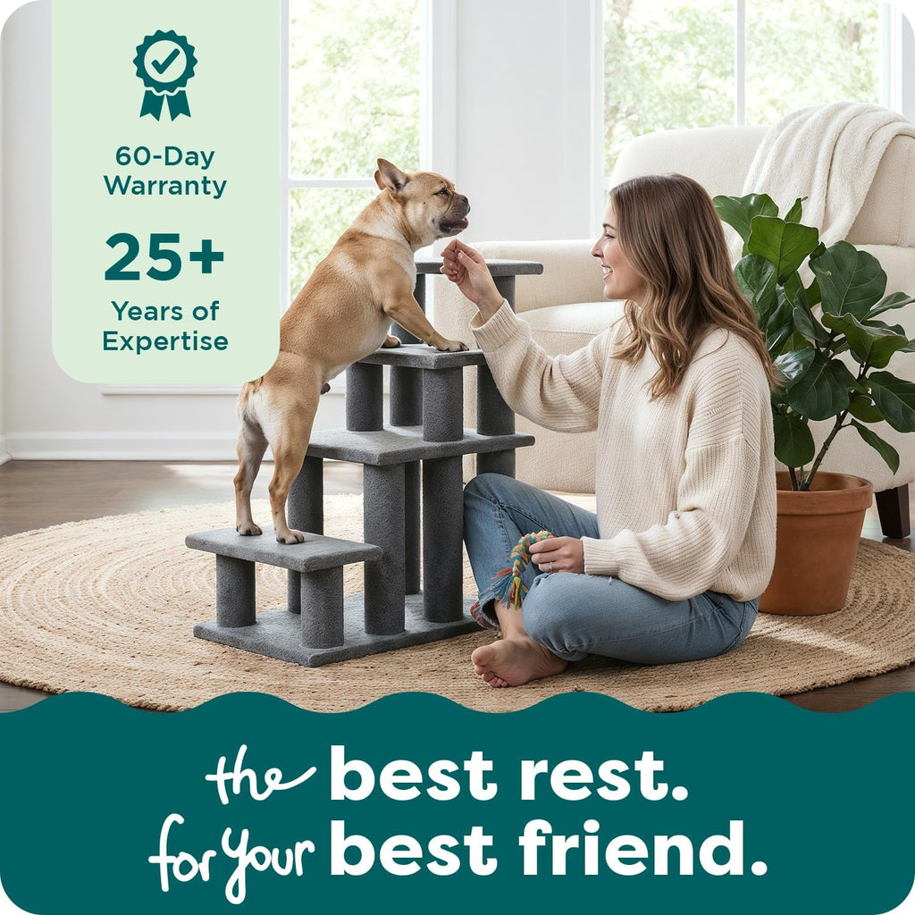 Furhaven Steady Paws Multi-Step Pet Stairs for High Beds & Sofas - Gray, 4-Step