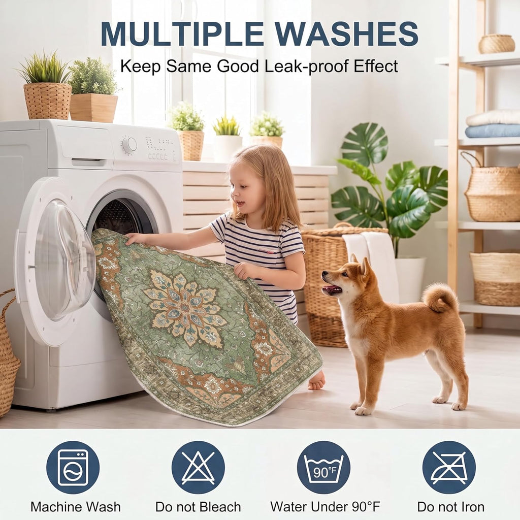 Washable Pee Pads for Dogs,Great Urine Absorbent Reusable Puppy Training Pads,Waterproof,Leak-Proof & Non-Slip Potty Pads for Whelping,Crate,Playpen,Bed.(Green Floral,72"x72")