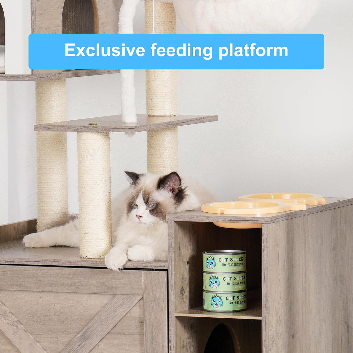 Hey-brother Cat Tree Tower, Wooden Litter Box Enclosure and Condo, MPJ115SG
