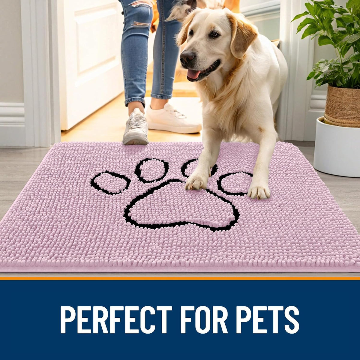 OLANLY Dog Door Mat for Muddy Paws 48x30, Paw Print Design Chenille Mud Mat