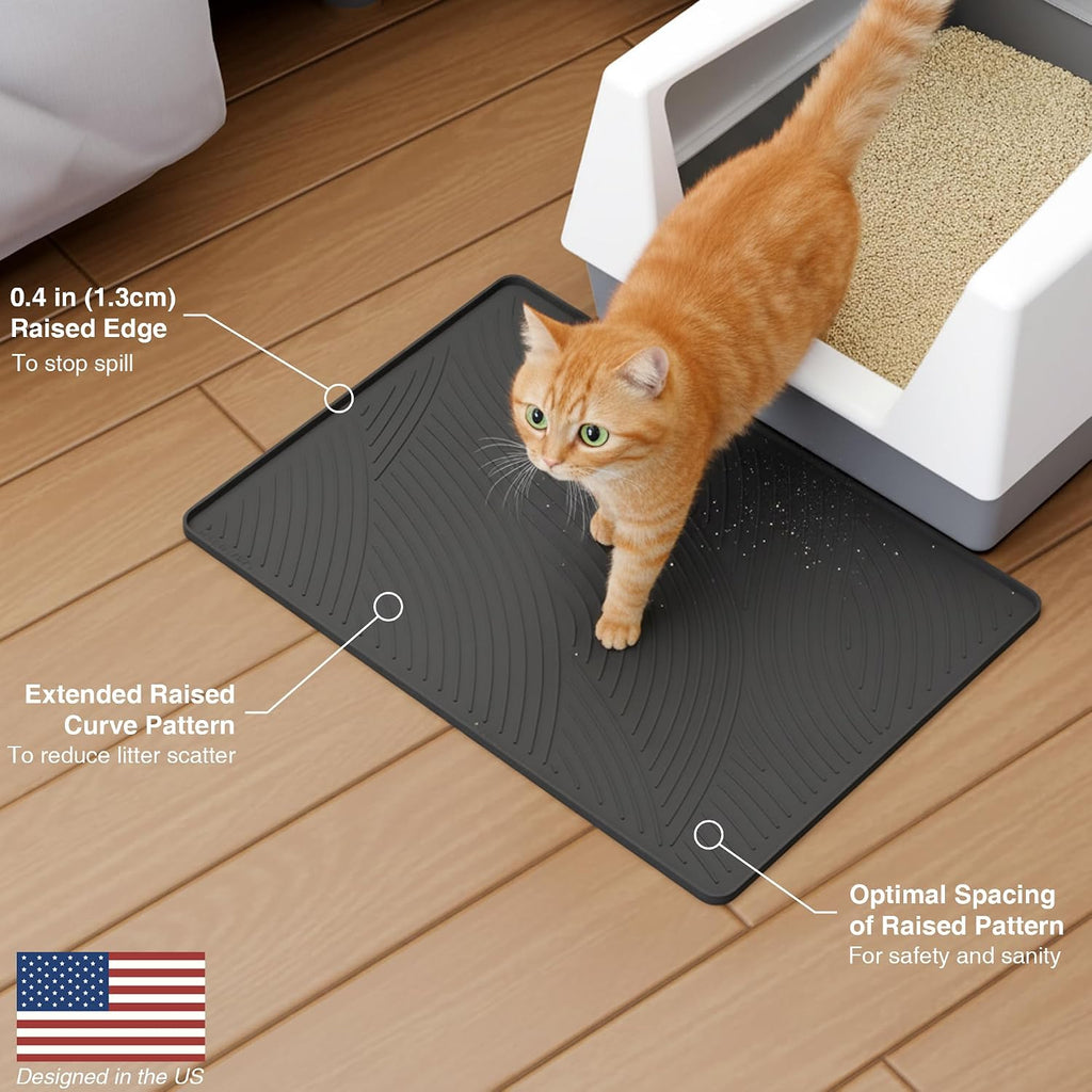 Cat Litter Box Mat - SM Small Medium Size 24 x 17 in, Water Proof, Kitty Litter Trapping Mat, Easy to Clean, Scatter Control, Odorless, Pet Supplies for Indoor Cats, Dark Gray