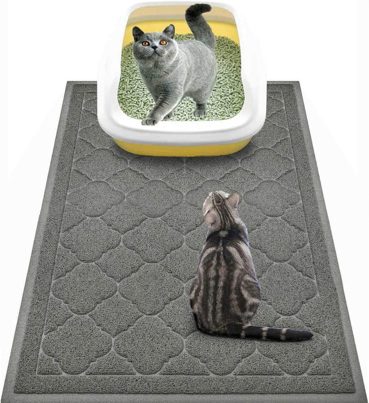 WePet Cat Litter Box Mat, Kitty Premium PVC Pad, Durable Trapping Rug, Phthalate Free, Urine-Resistant, Scatter Control, L 35 x 23 Inch, Grey
