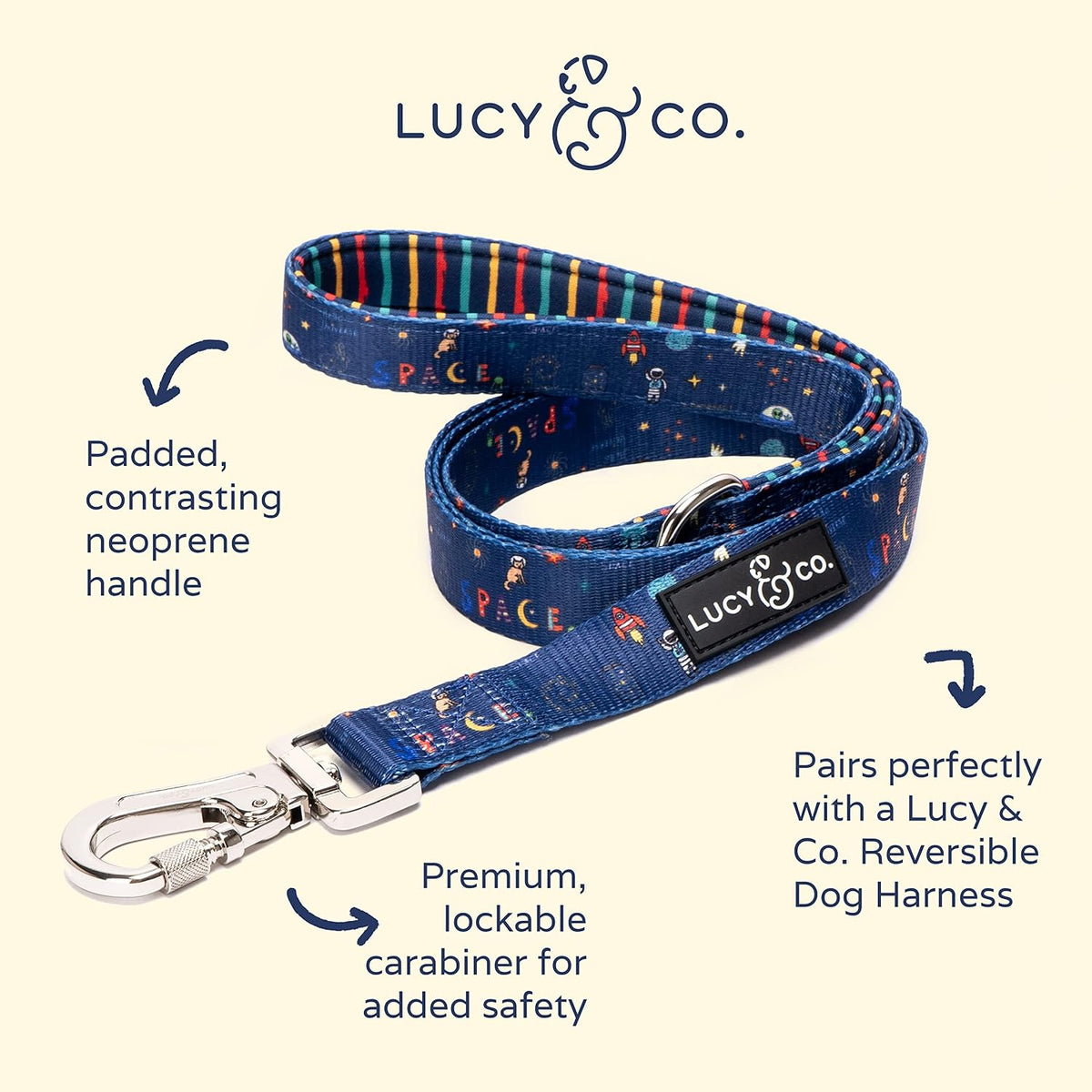 Lucy & Co. 5 Foot Designer Dog Leash - Space Doodle, Small