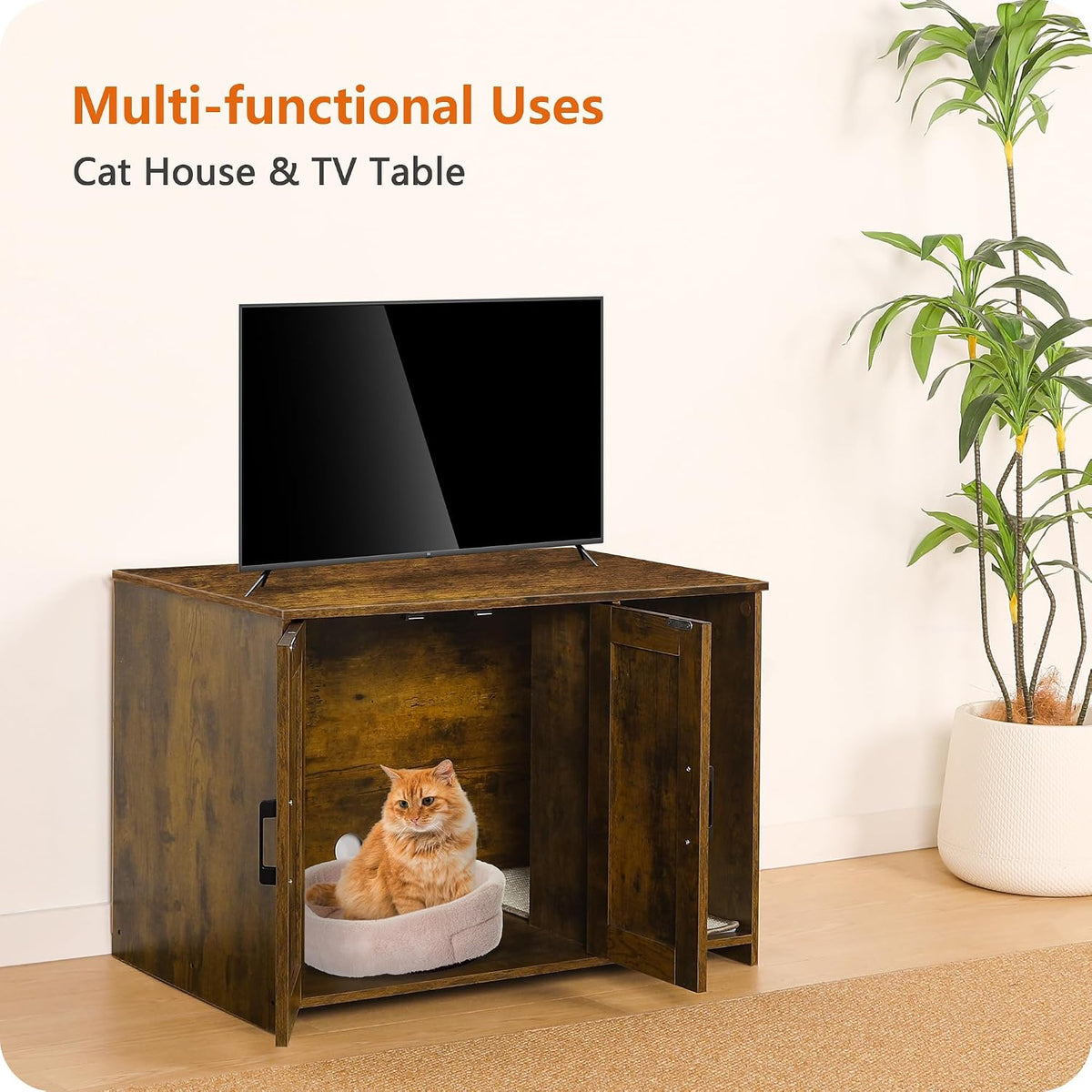 Dwanton Cat Litter Box Enclosure, with Scratching Mat, 27.6" x 18.2"x 19.6"