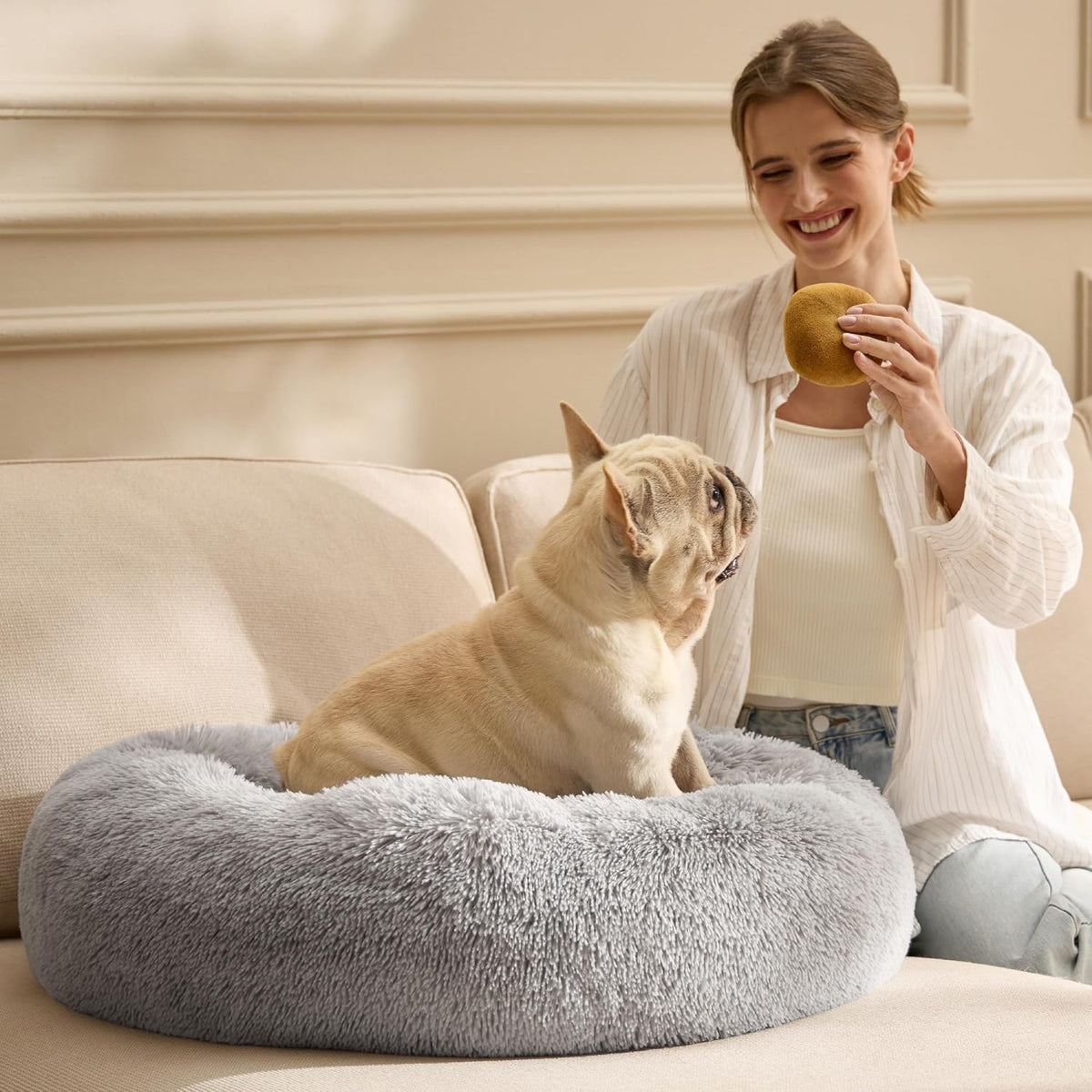 Bedsure Calming Dog Beds Large Sized Dog Donut Washable Pet Bed,36ins