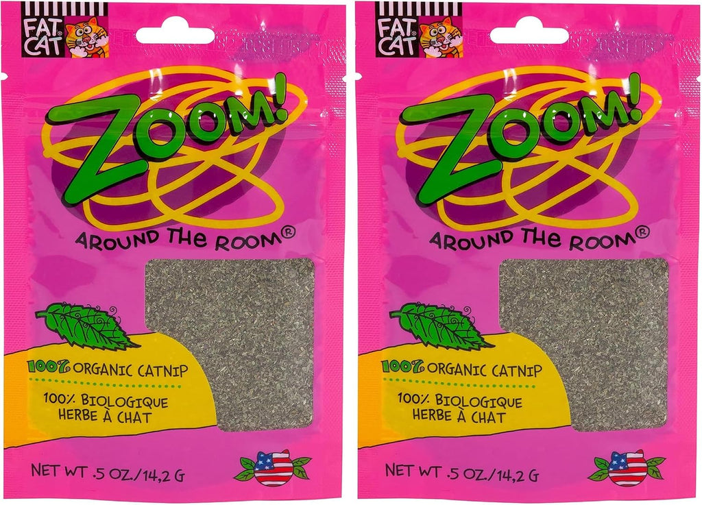 Petmate Organic Catnip - Hoots Zoom Around the Room Catnip - Grown & Harvested in USA 0.5oz Pouch,(Pack of 2)