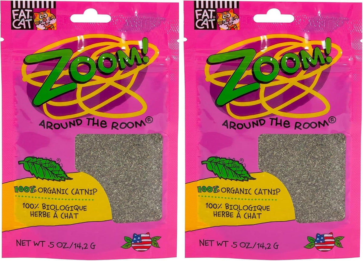 Petmate Organic Catnip - Hoots Zoom Around the Room Catnip - Grown & Harvested in USA 0.5oz Pouch,(Pack of 2)