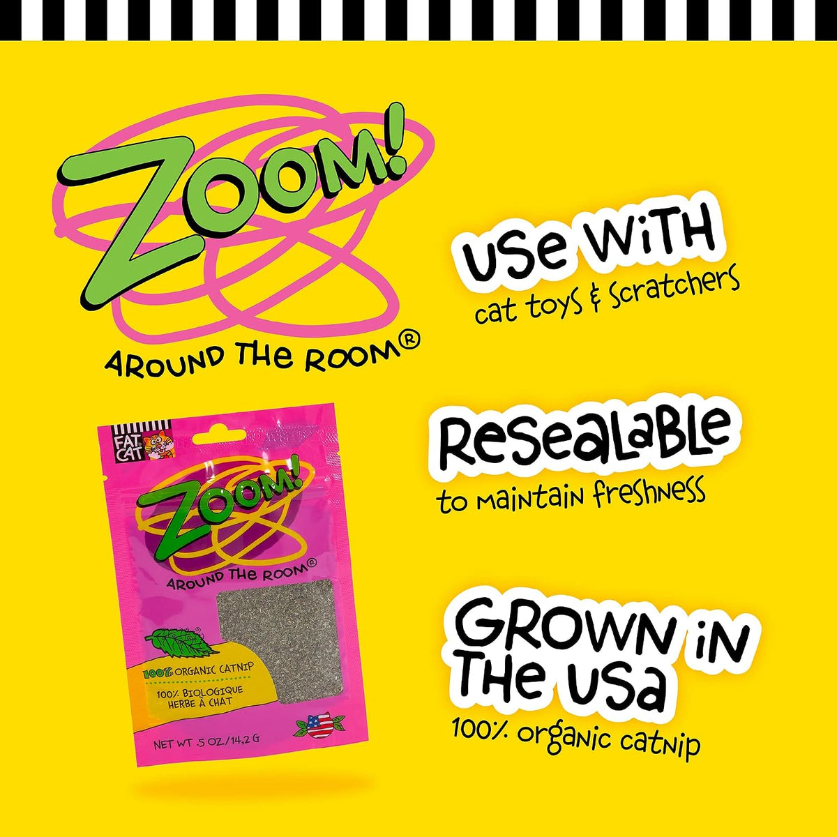 Petmate Organic Catnip - Hoots Zoom Around the Room Catnip - Grown & Harvested in USA 0.5oz Pouch,(Pack of 2)