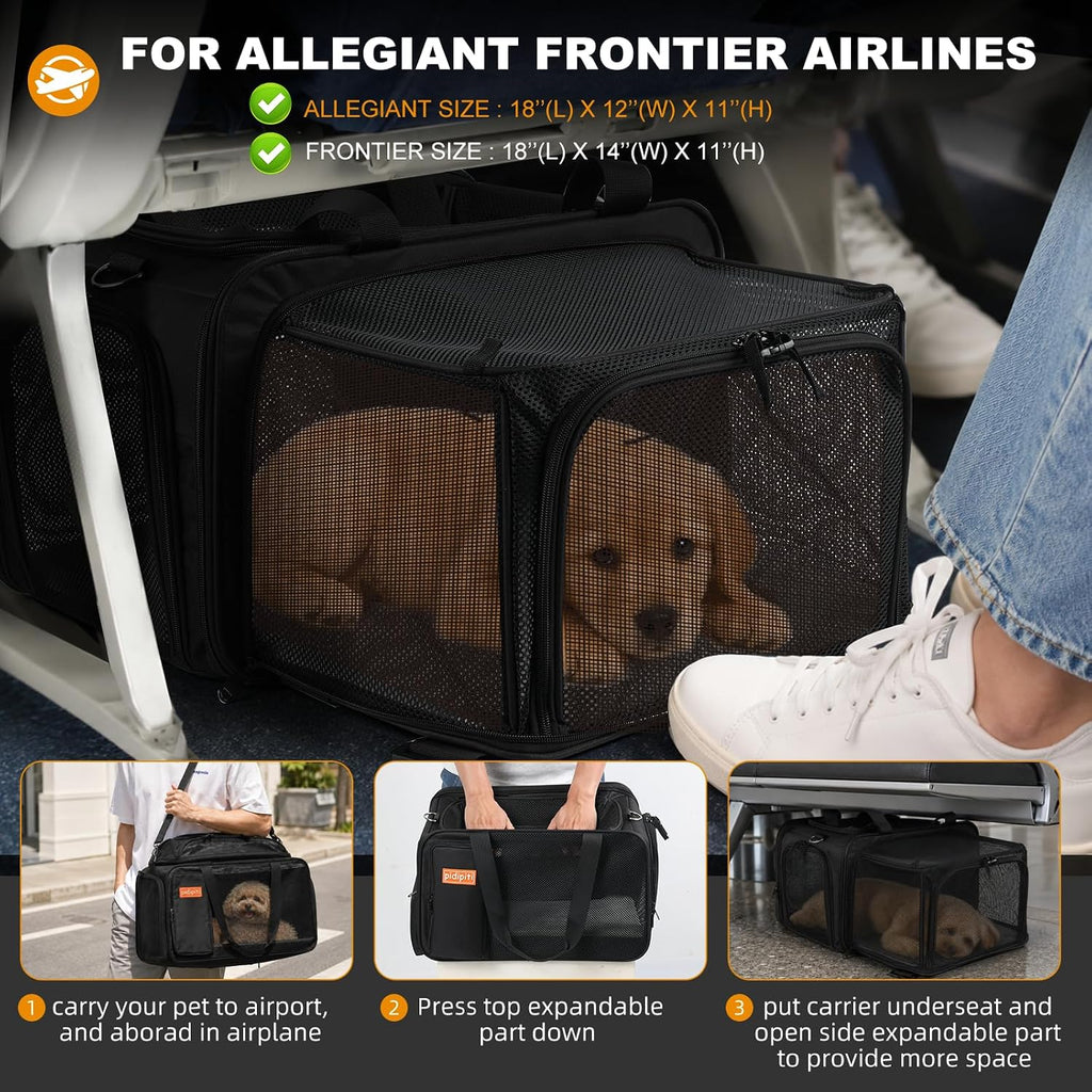 pidipiti 18x12x11 top Expandable pet Carrier for Allegiant Frontier Airline