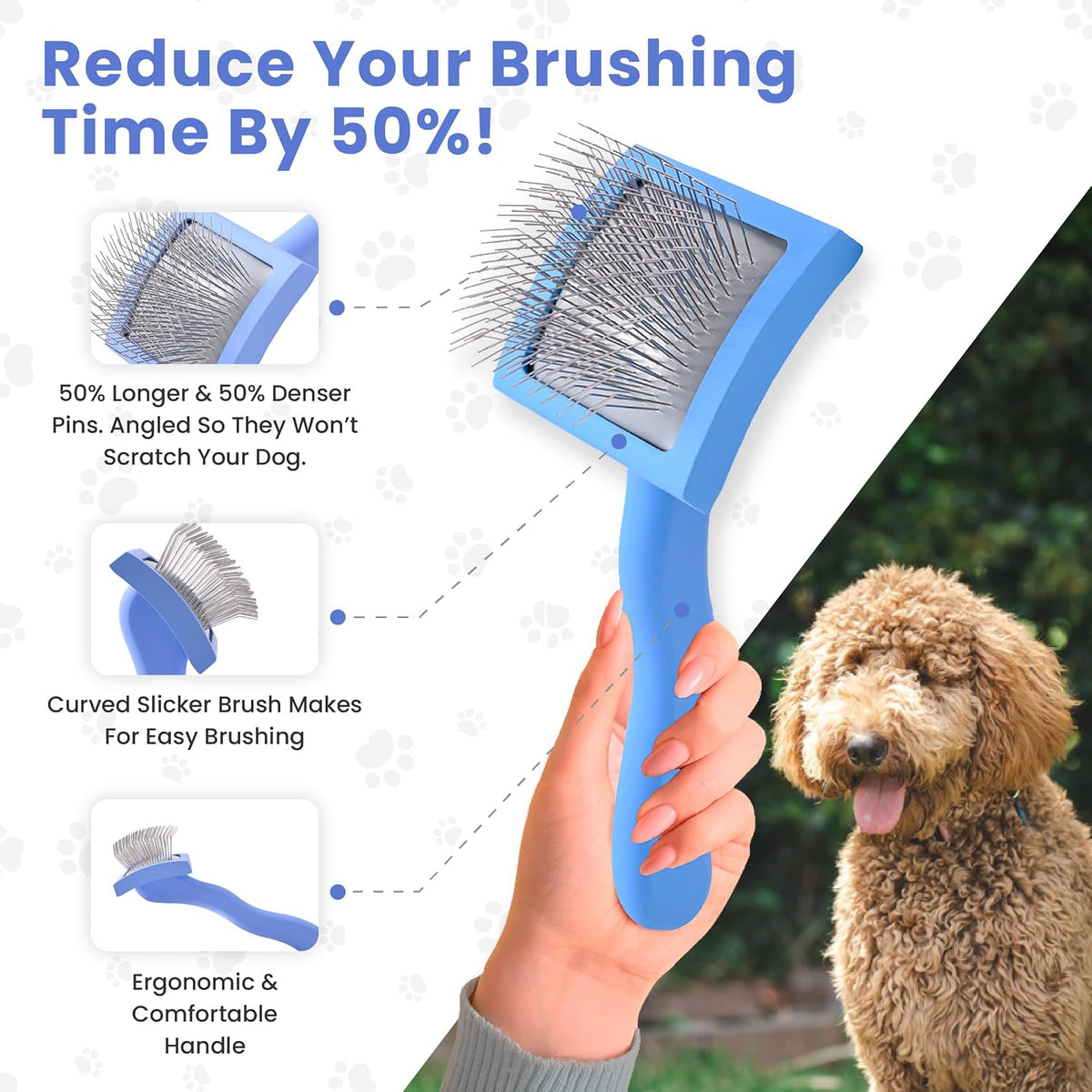 Small Curved Slicker Brush For Dogs, Goldendoodles & Poodles With Long Hair